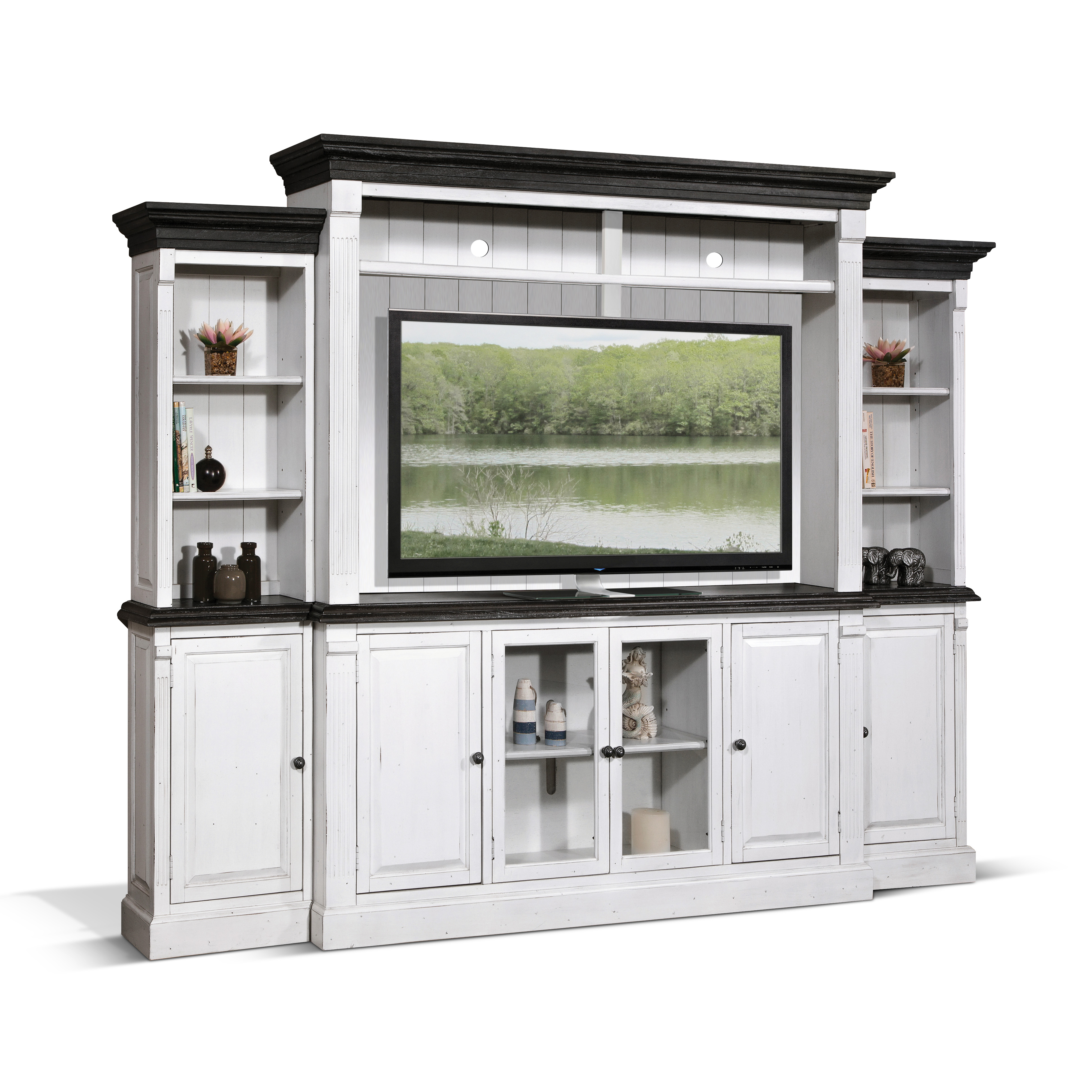 Purity Craft Carriage House Dark Brown White Entertainment Wall