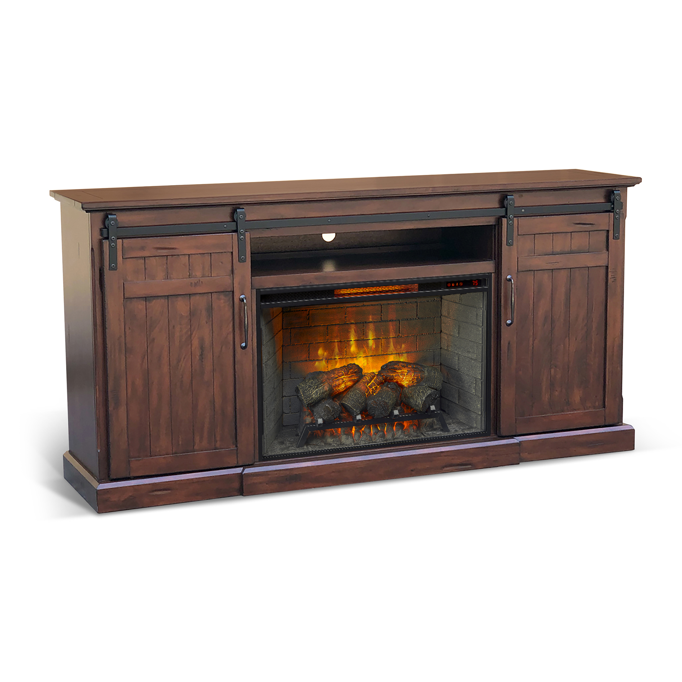 Purity Craft Vintage Mocha 78 Inch Barn Door Media Console with Electric Fi...