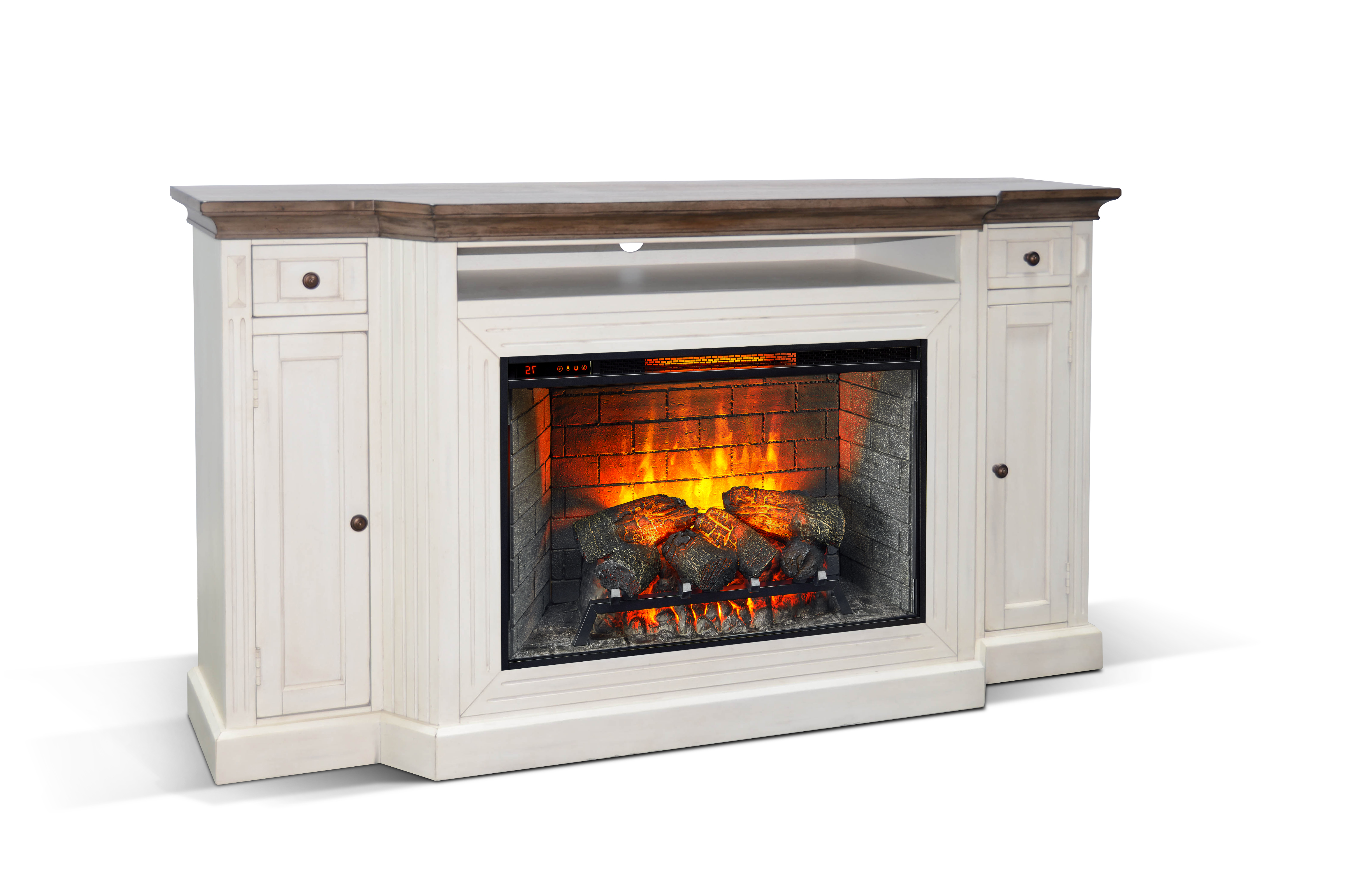 Purity Craft Transitional White Buckskin 72 Inch Media Console with Electri...