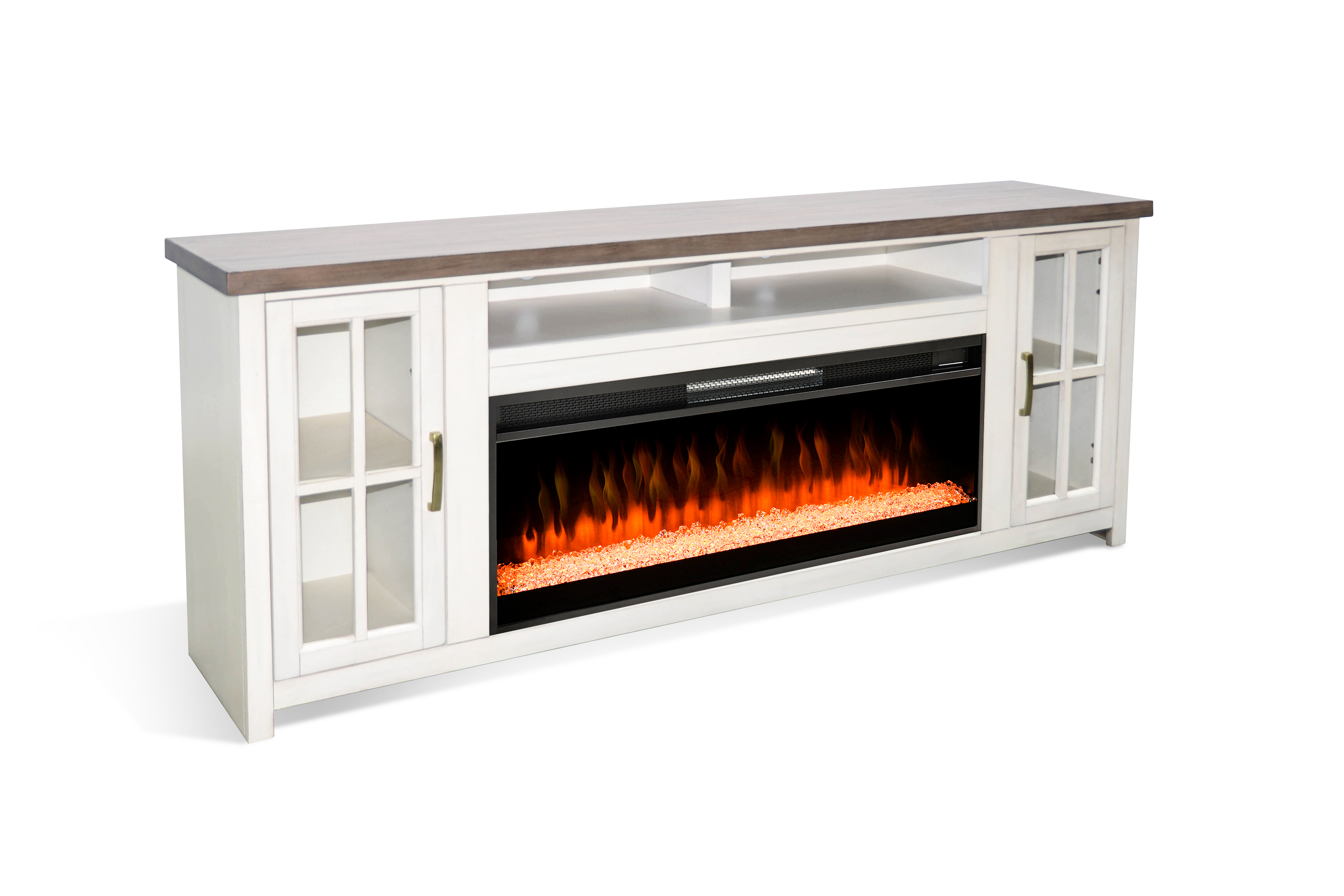 Purity Craft White 76 Inch Media Console with Crystal Electric Fireplace