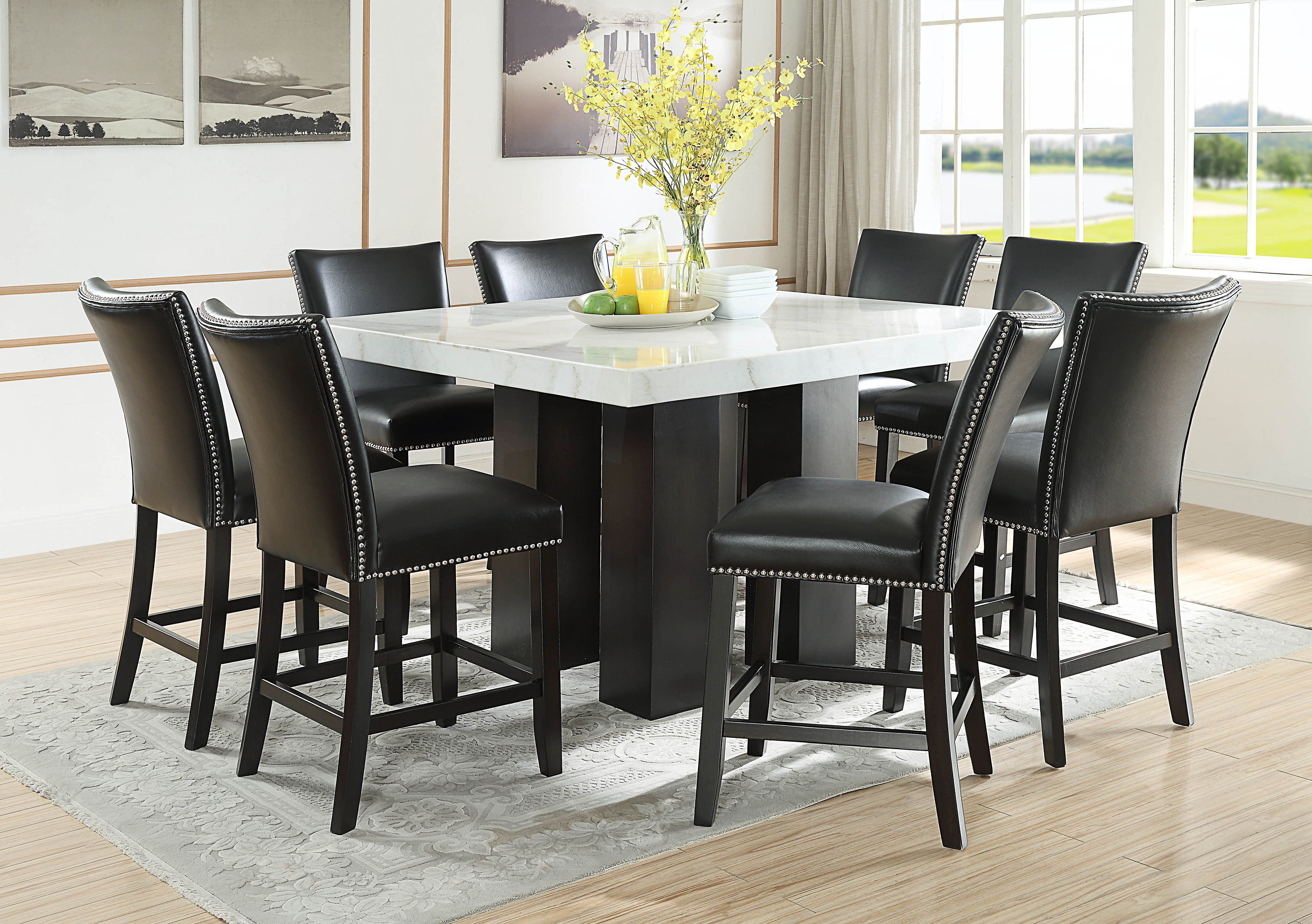 Steve Silver Camila White Black 9pc Counter Height Set