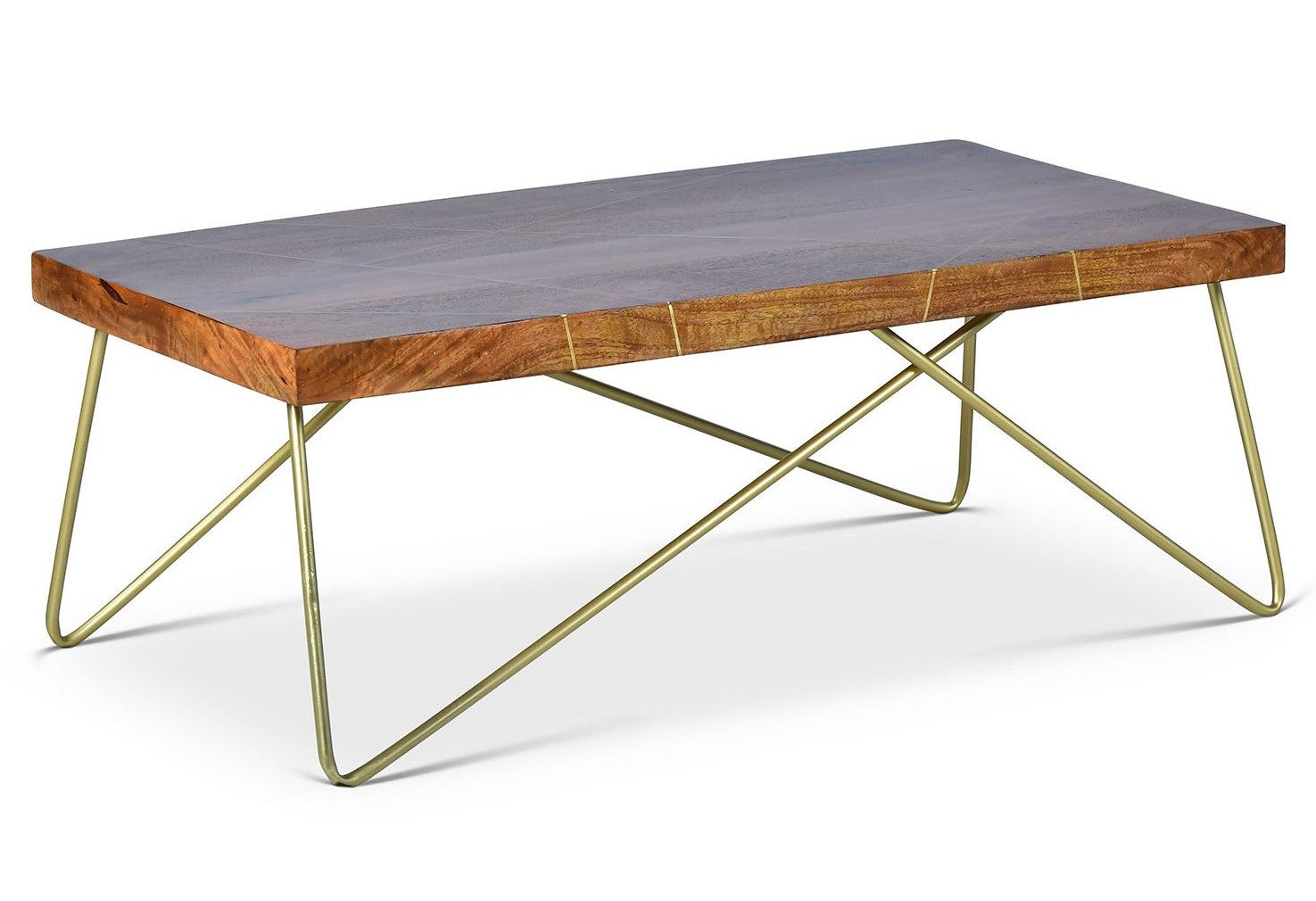 Steve Silver Walter Warm Pine Brass Inlay Cocktail Table