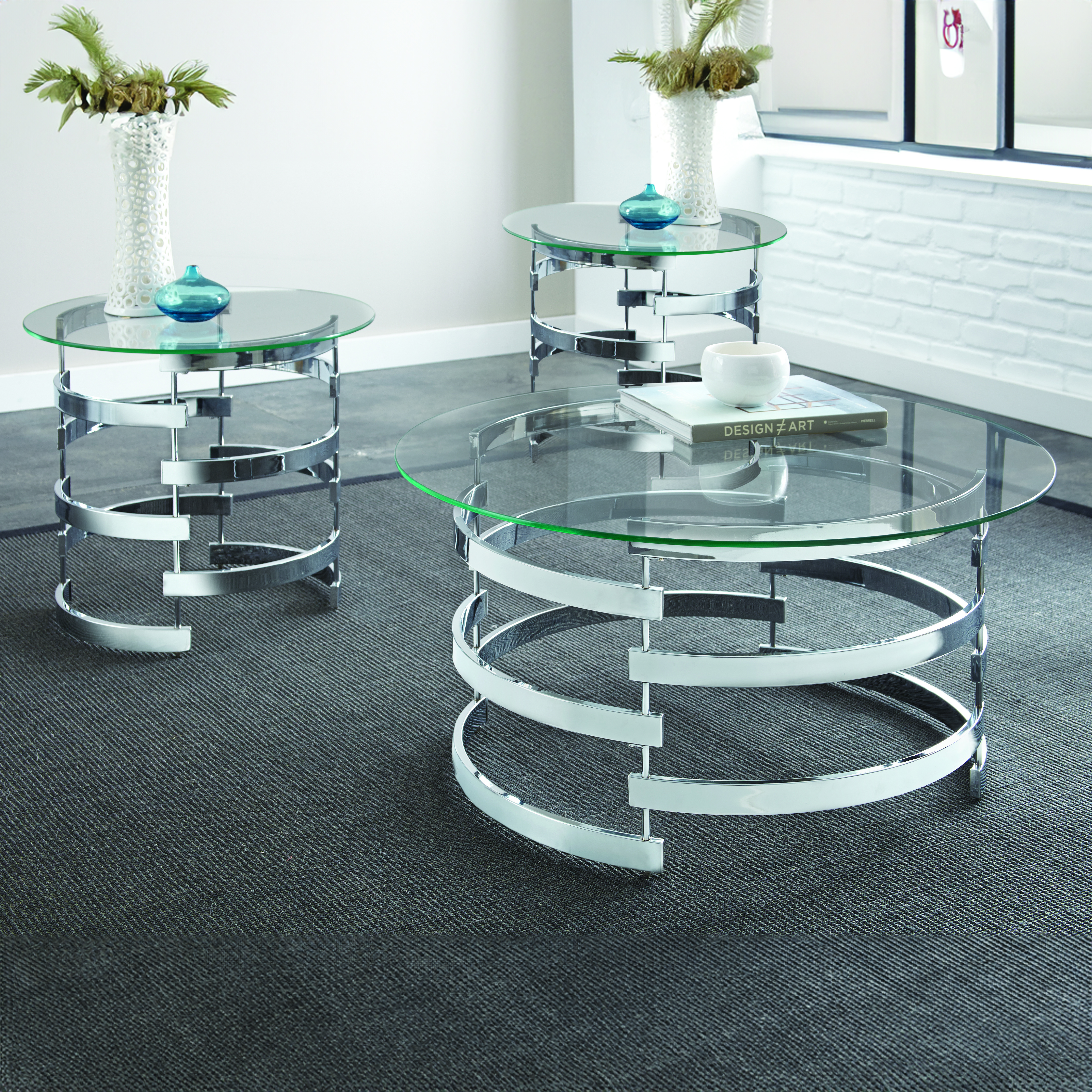 Steve Silver Tayside Chrome 3pc Coffee Table Set