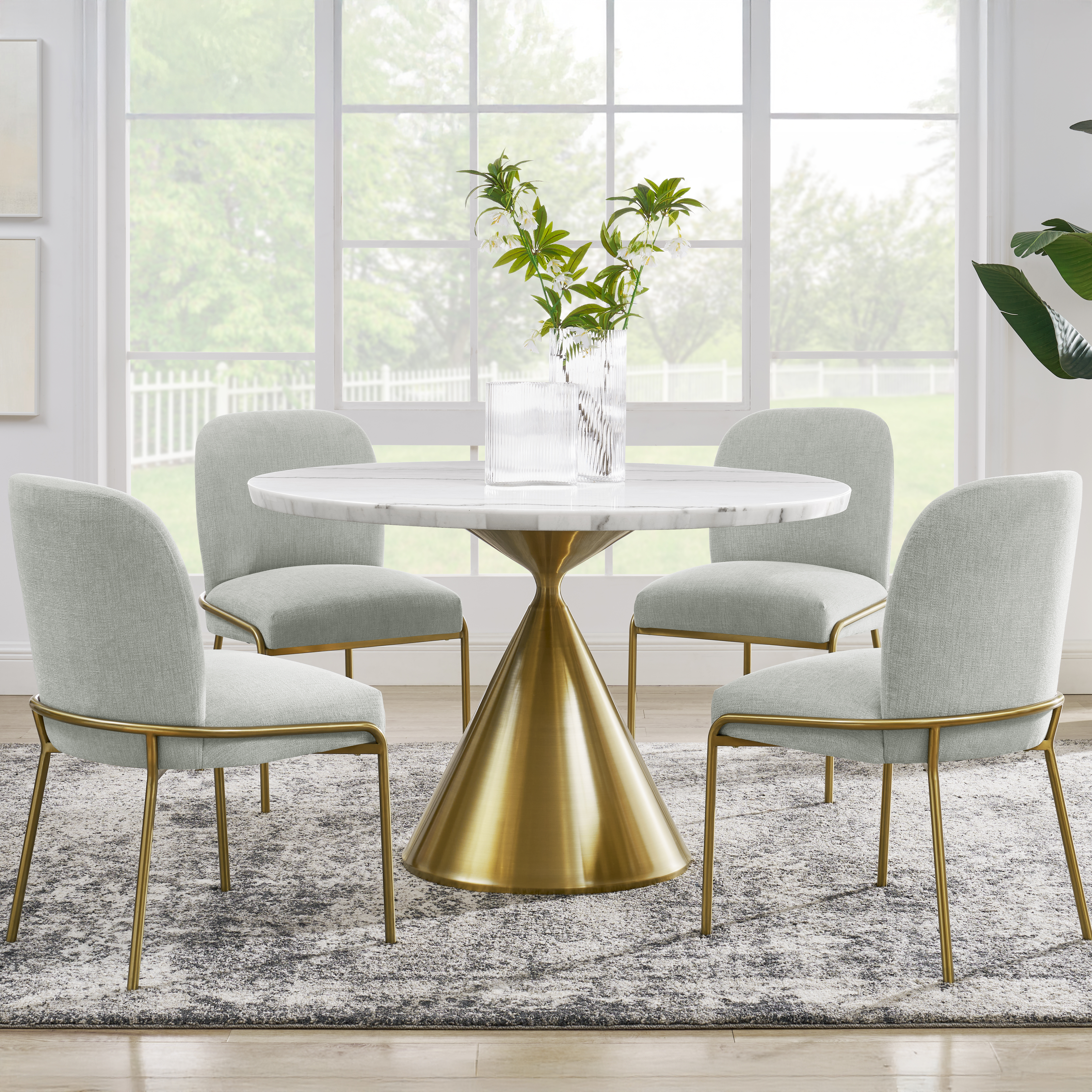 Steve Silver Conrad White Gold 5pc Round Dining Set