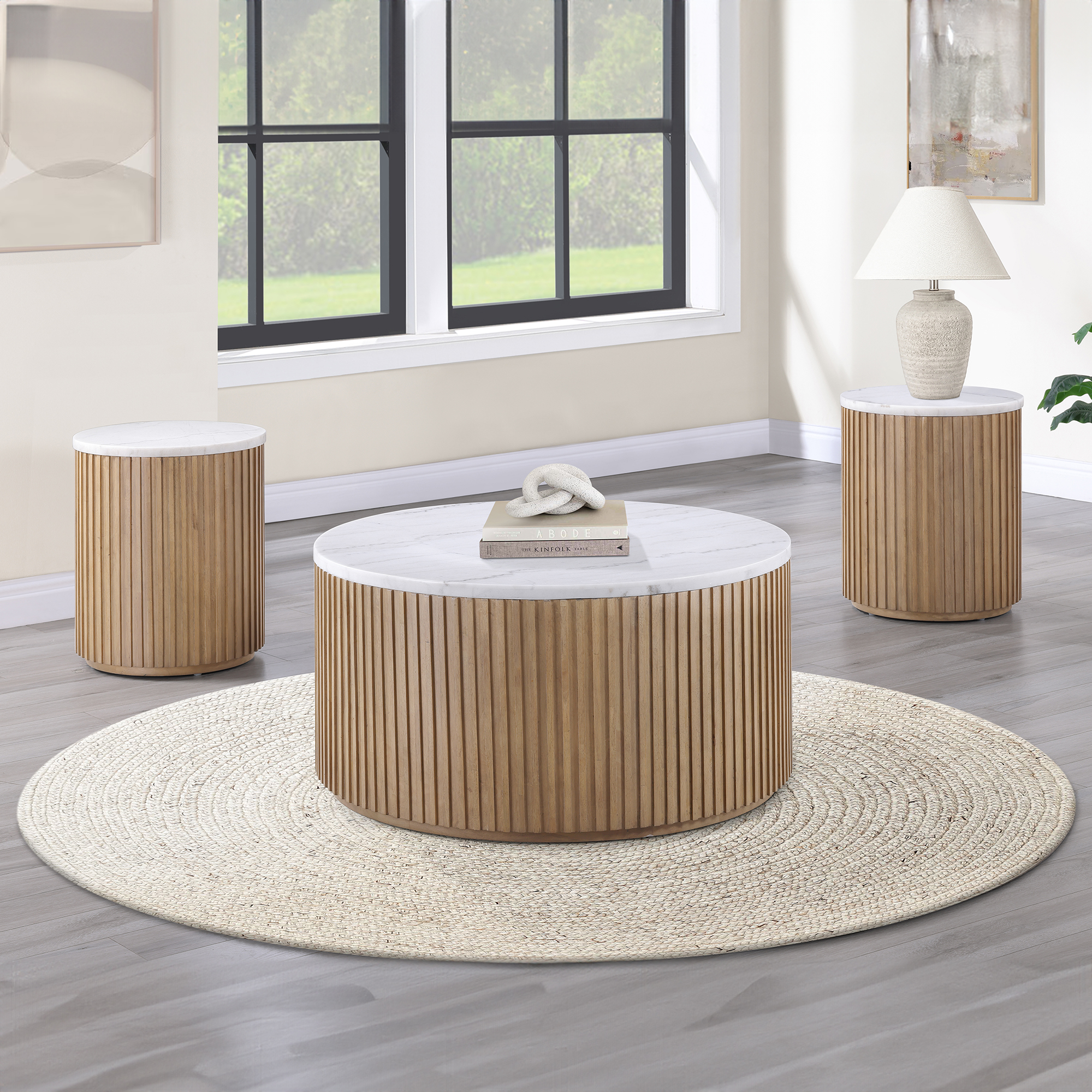Steve Silver Colvin Brown White Marble 3pc Round Coffee Table Set