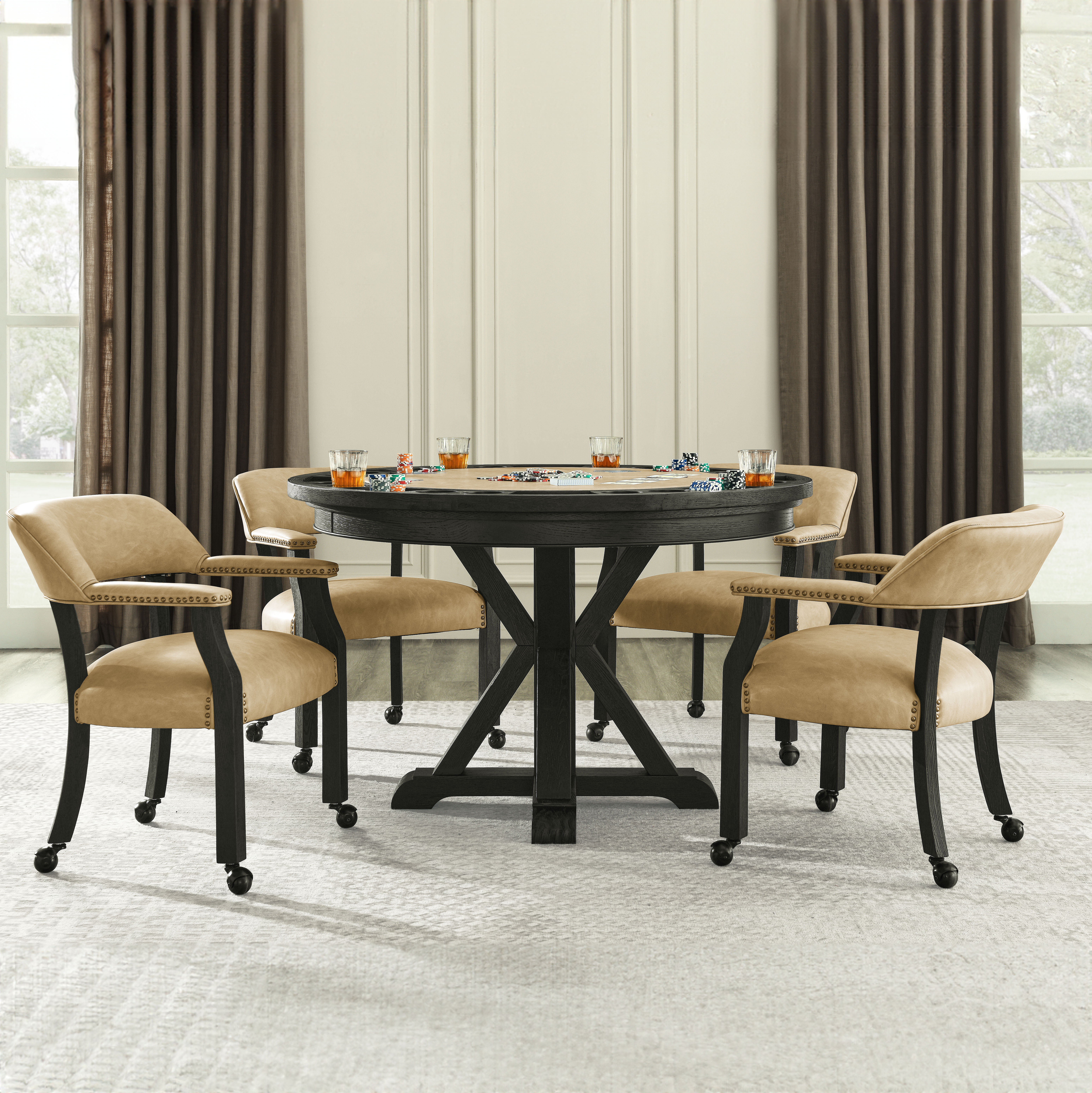 Steve Silver Rylie Sand Black 5pc Dining Set with Game Top