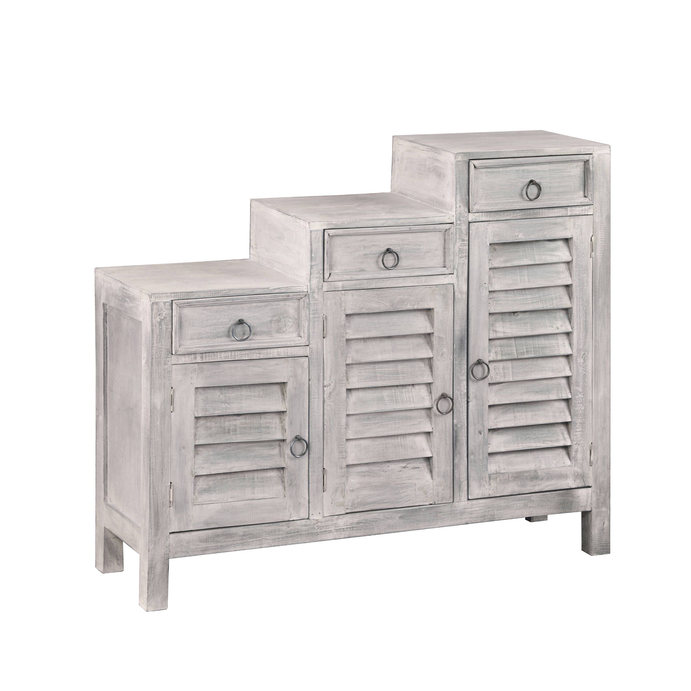 Sunset Trading Shabby Chic Cottage Distressed Light Gray 3 Tiered Shutter C...