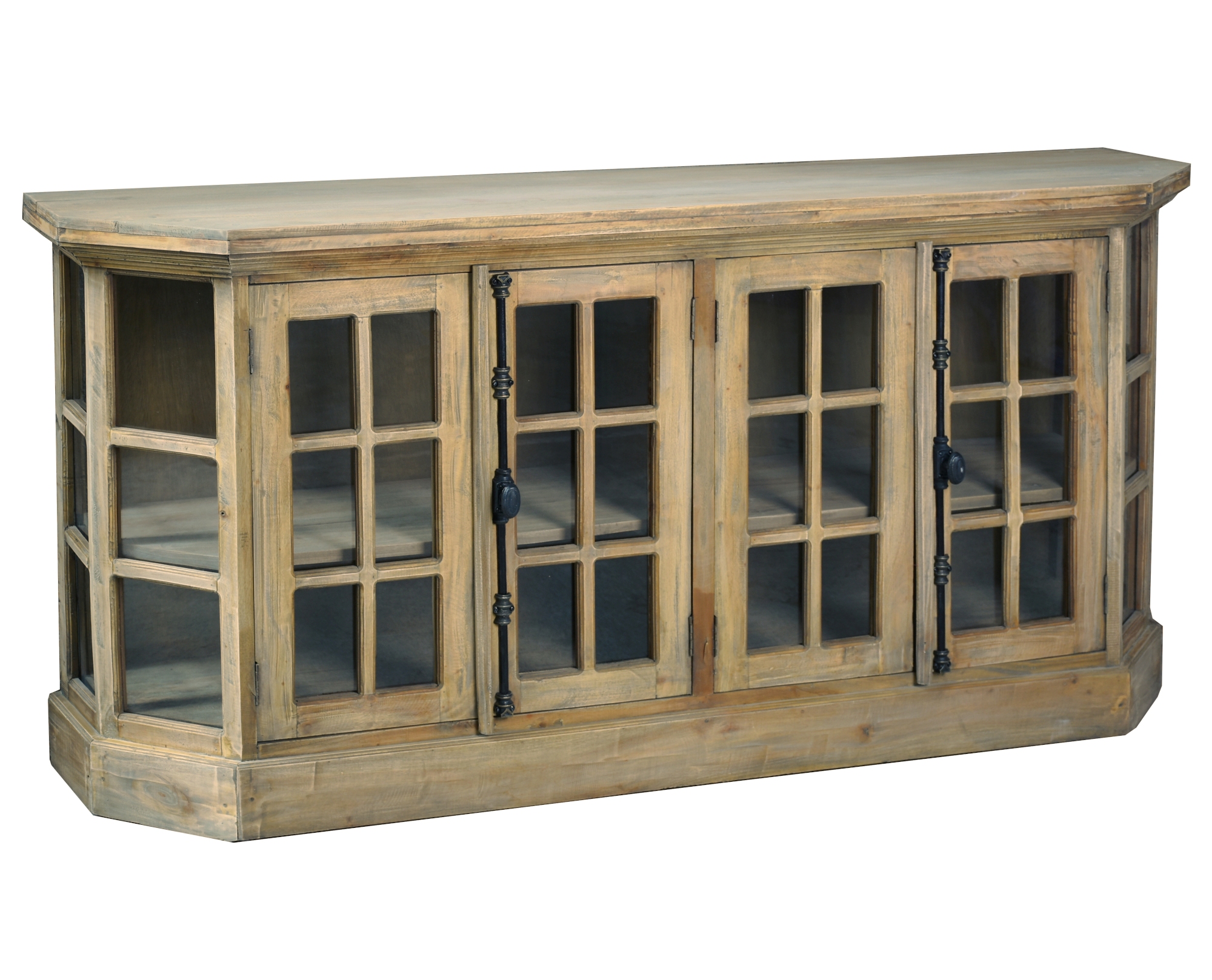 Sunset Trading Shabby Chic Cottage Brown Glass Door Credenza