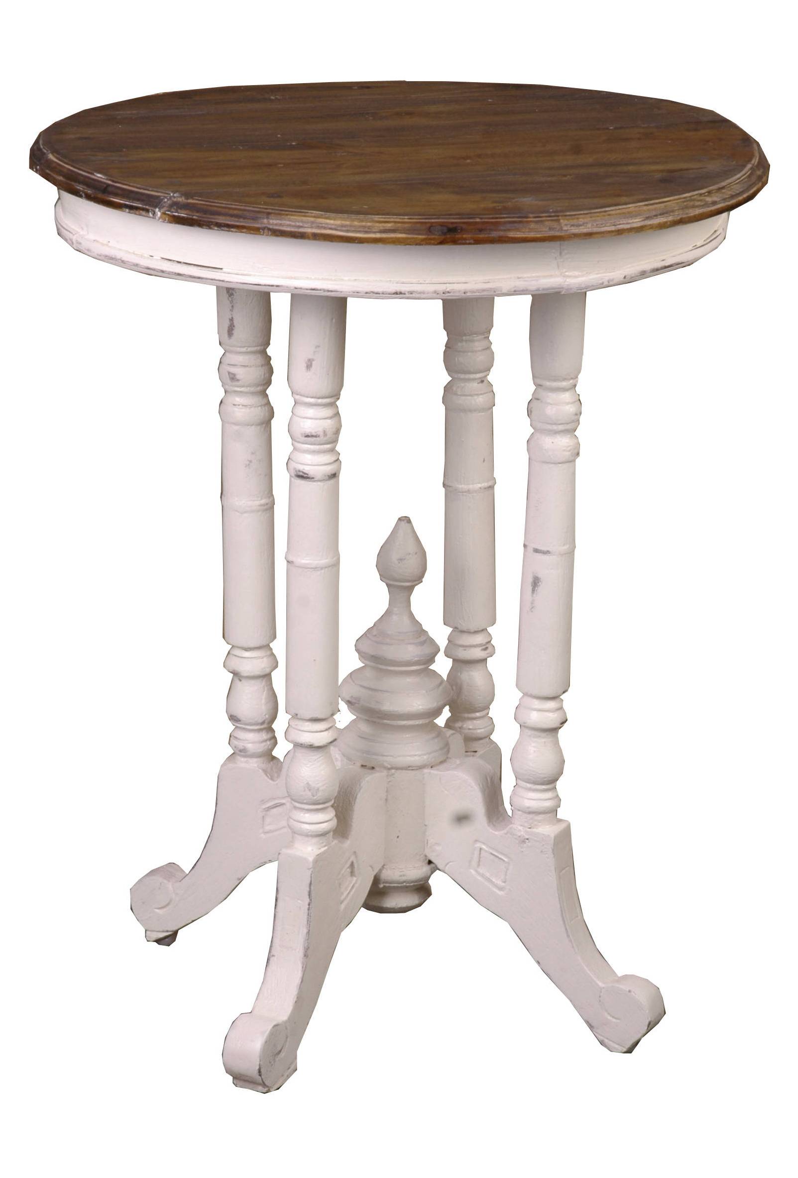 Sunset Trading Shabby Chic Cottage White Brown Round End Table