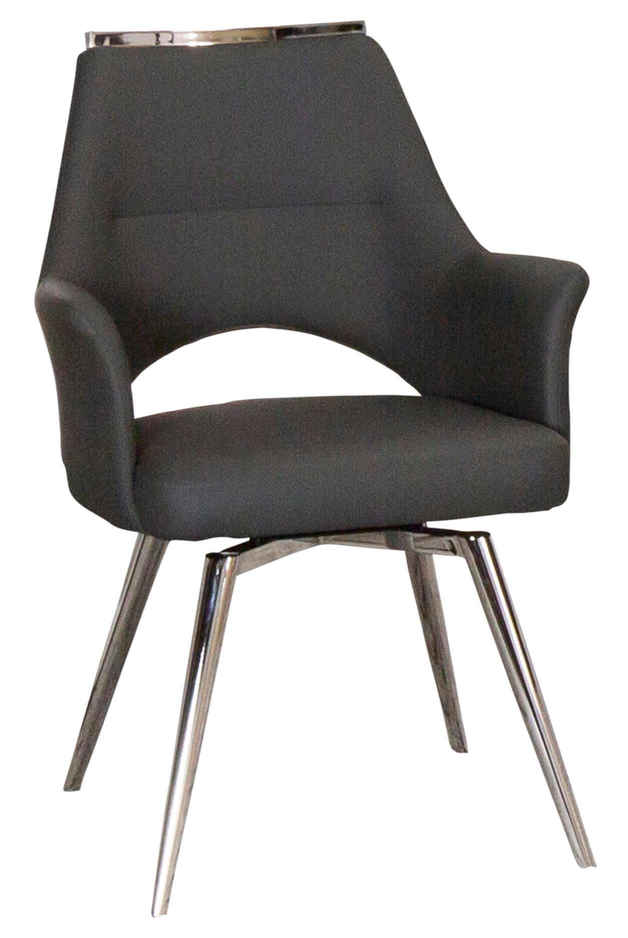 Sunset Trading Atlas Dark Gray Silver Chrome Upholstered Swivel Dining Chai...