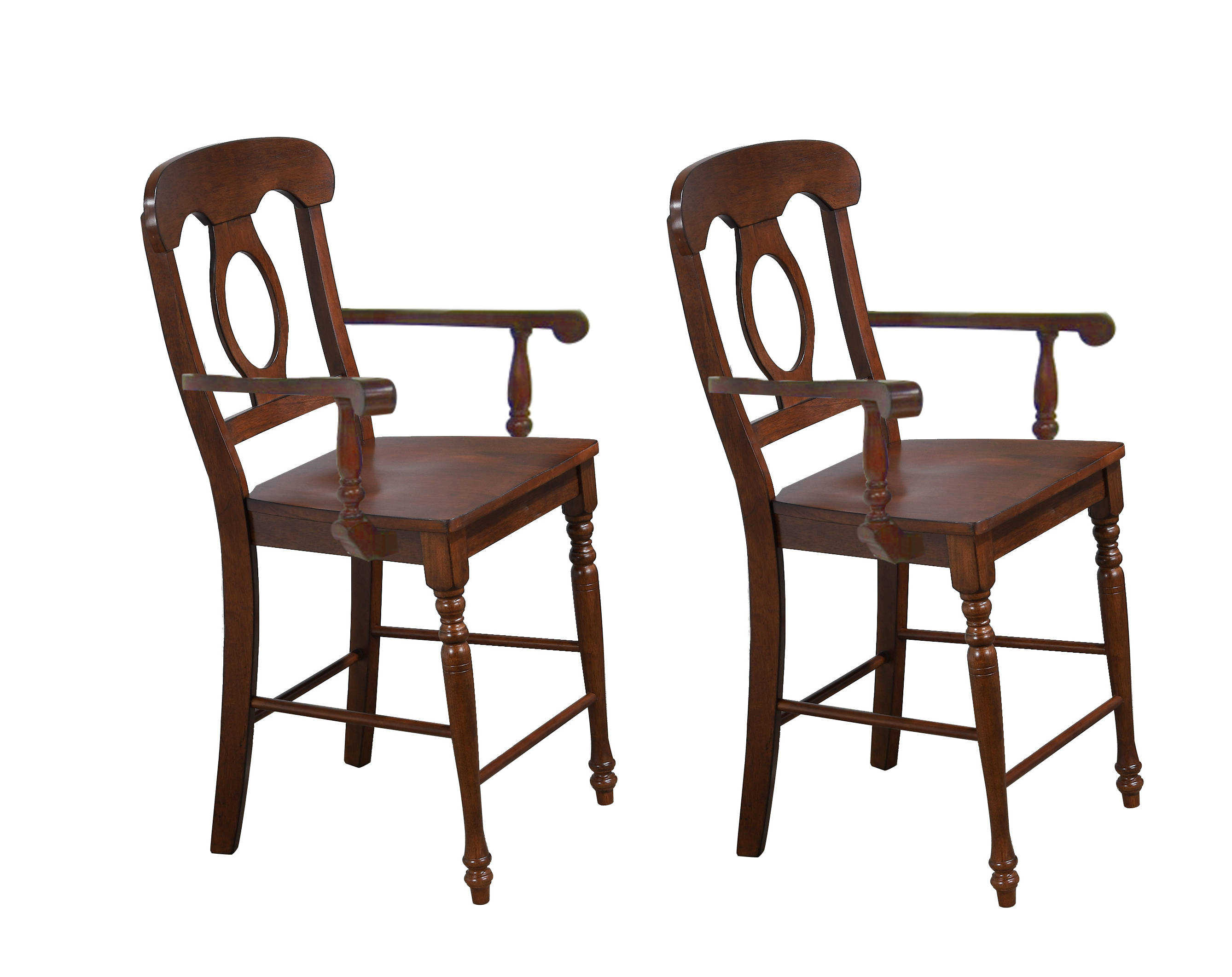 2 Sunset Trading Andrews Chestnut Brown Napoleon Barstools with Arms