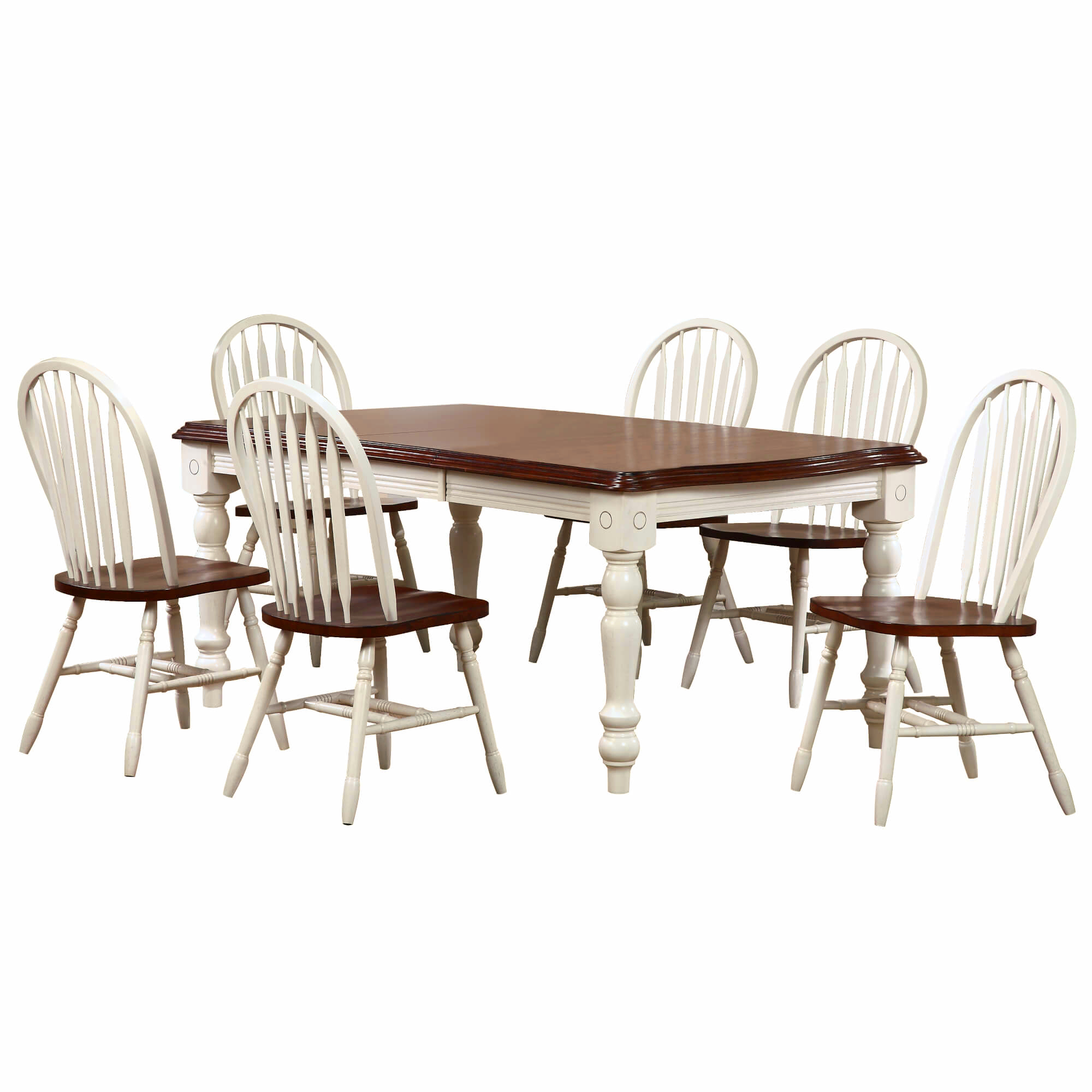 Sunset Trading Andrews Antique White Chestnut Brown 7pc Dining Room Set