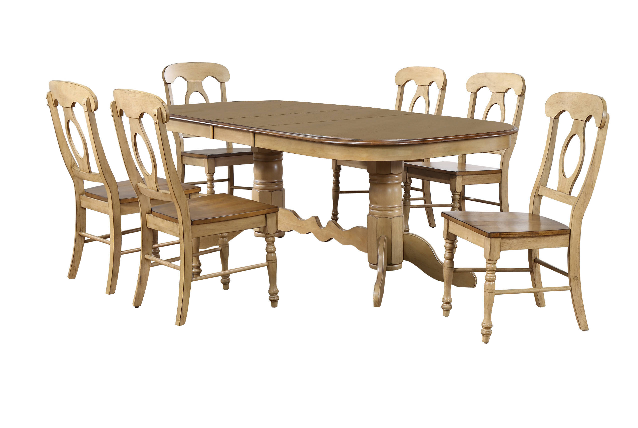 Sunset Trading Brook Light Creamy Wheat Warm Pecan Brown 7pc Dining Set wit...