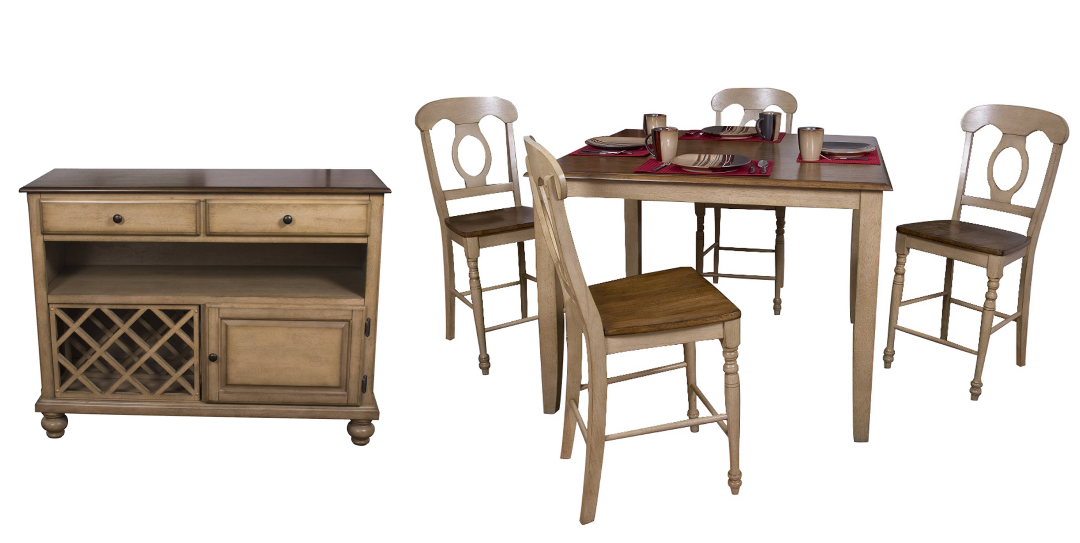 Sunset Trading Brook Light Creamy Wheat Warm Pecan Brown 6pc Pub Set with N...