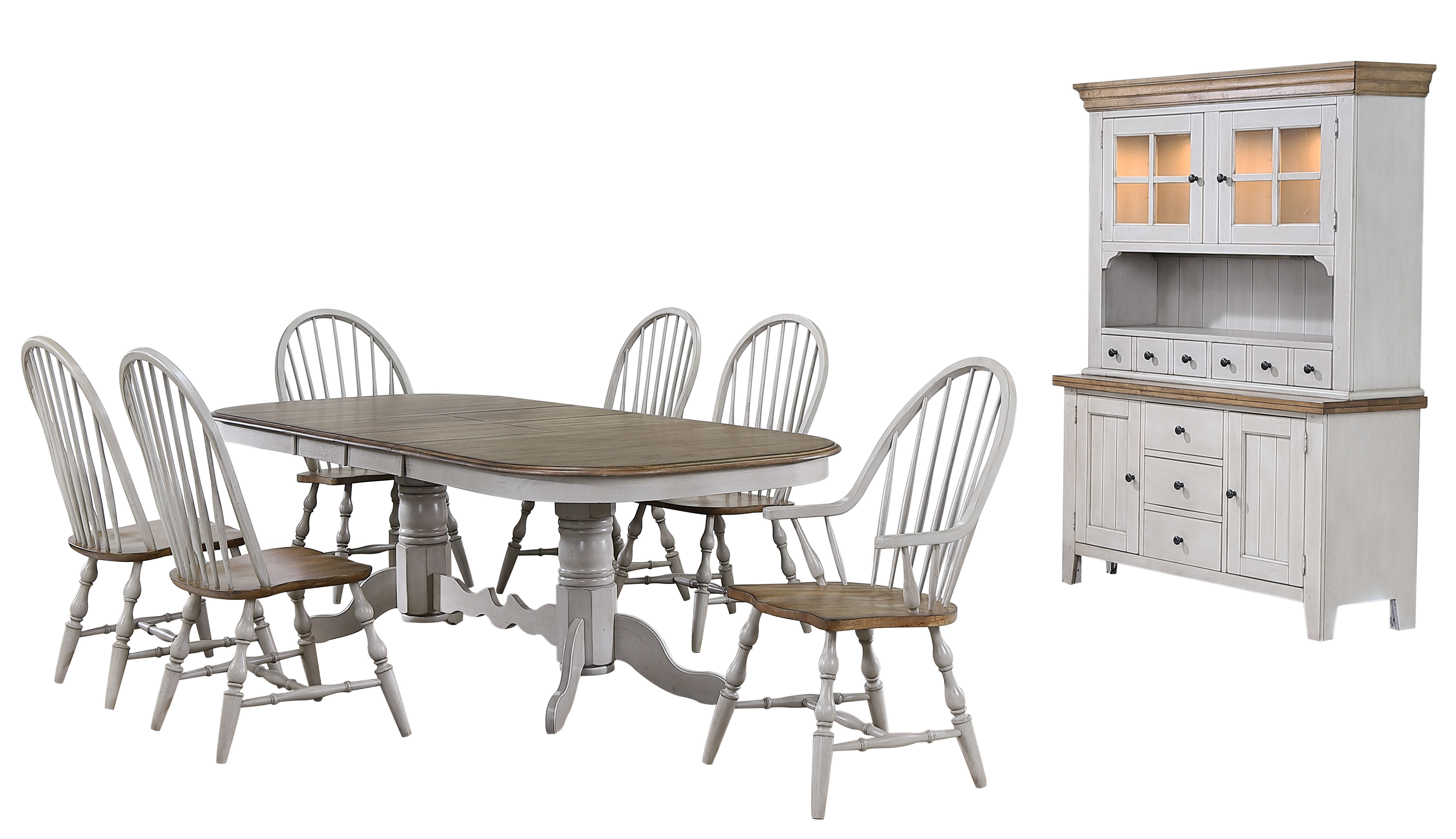Sunset Trading Country Grove Gray Brown Wood 8pc Dining Set