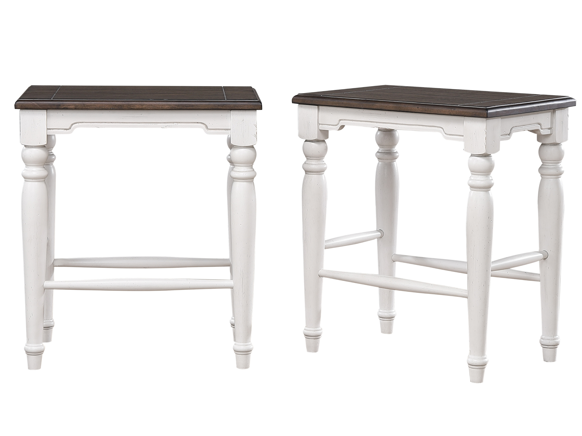 2 Sunset Trading French Chic Antique White Walnut Brown 24 Inch Backless Ba...