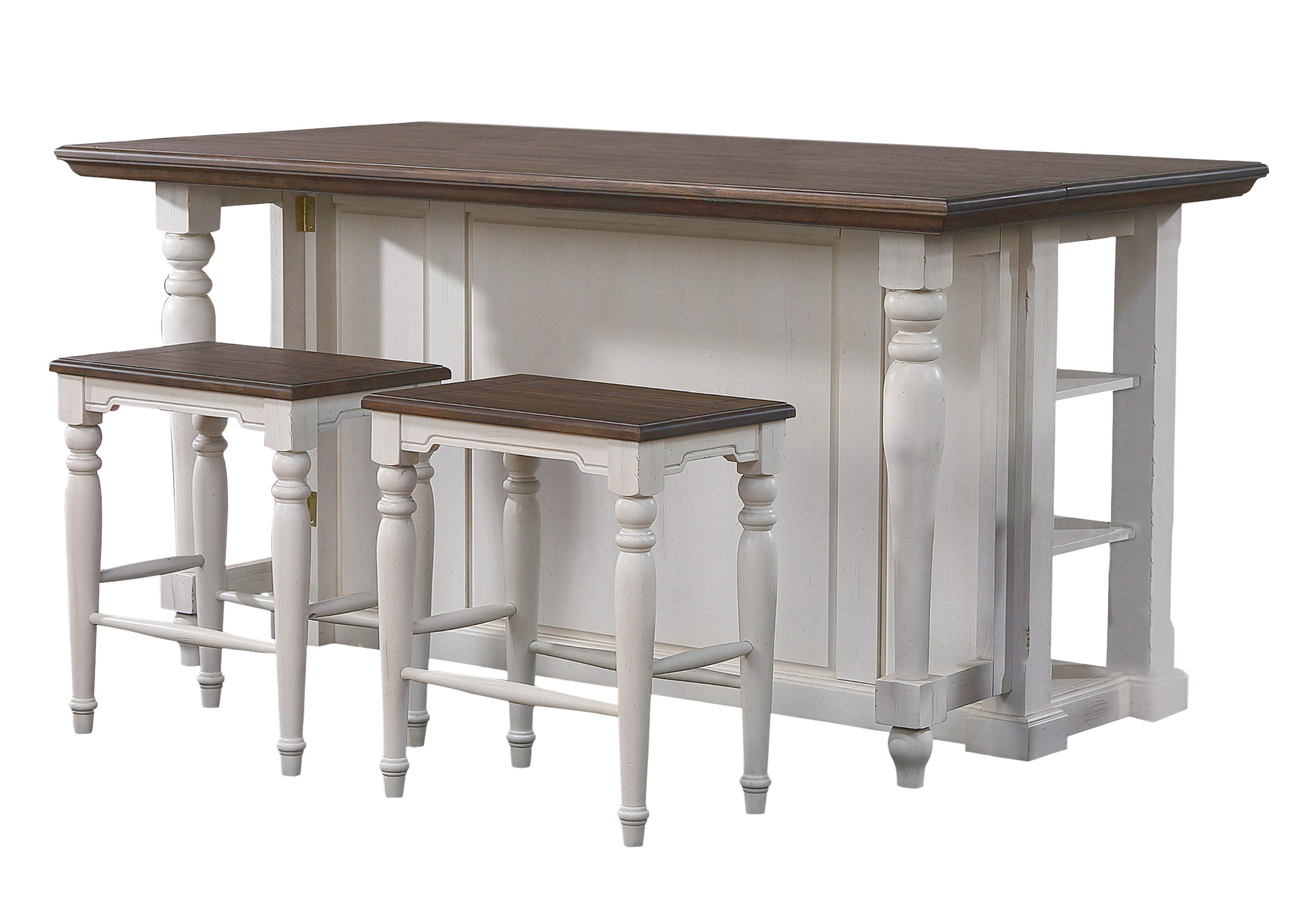Sunset Trading French Chic Antique White Walnut Brown 3pc Kitchen Island Se...