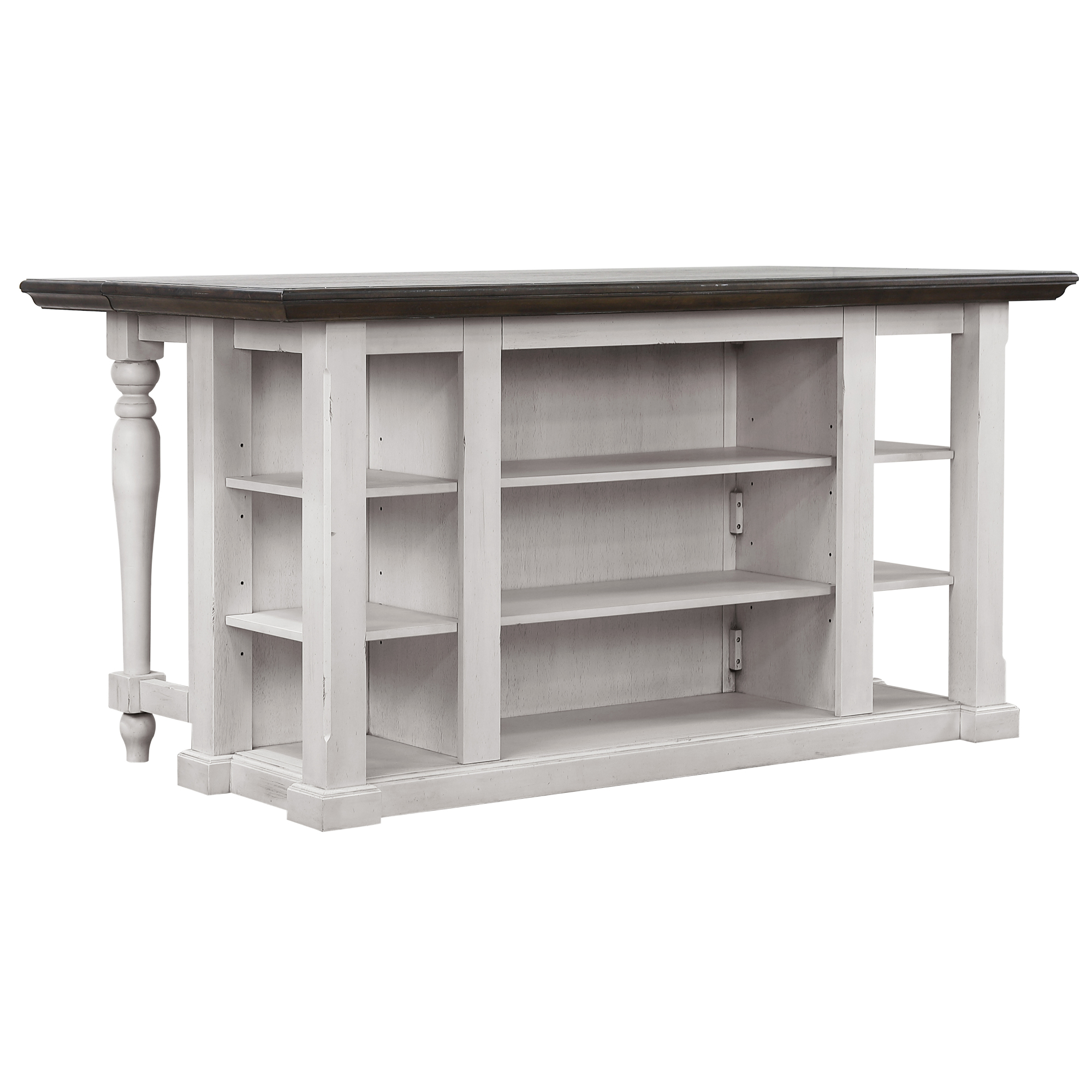 Sunset Trading French Chic Antique White Walnut Brown Dropleaf Kitchen Isla...