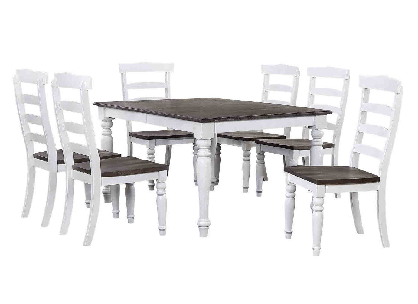 Sunset Trading French Chic Antique White Walnut Brown 7pc Dining Room Set