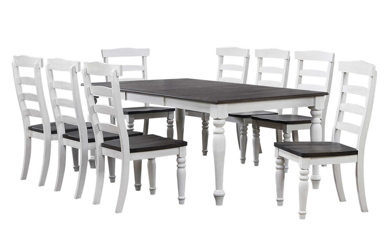 Sunset Trading French Chic Antique White Walnut Brown 9pc Dining Room Set