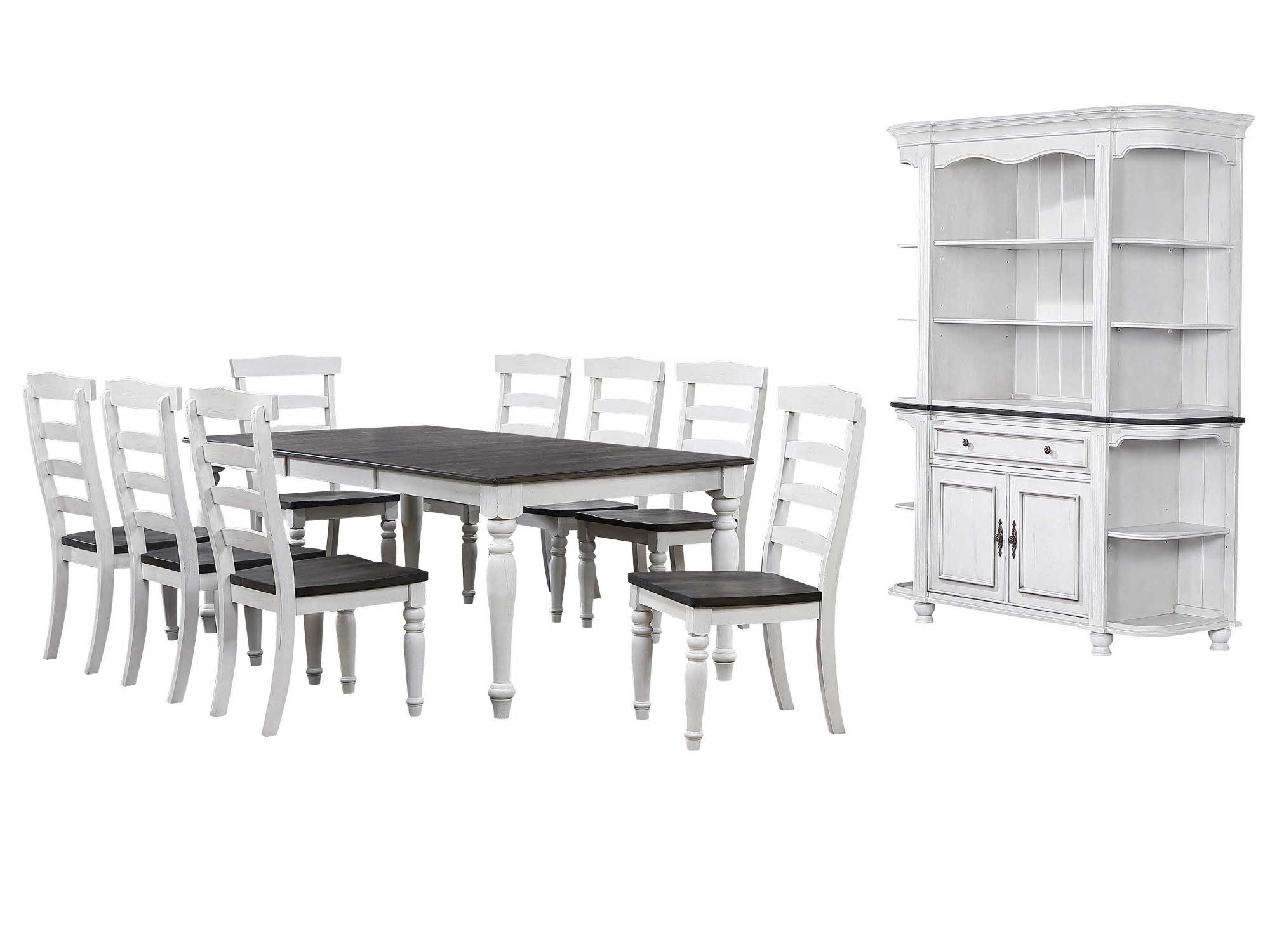 Sunset Trading French Chic Antique White Walnut Brown 11pc Dining Set with ...