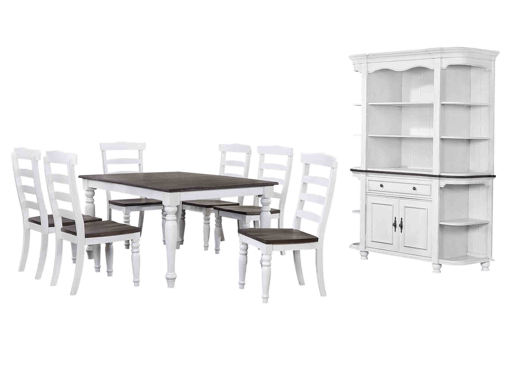Sunset Trading French Chic Antique White Walnut Brown 9pc Dining Set with C...