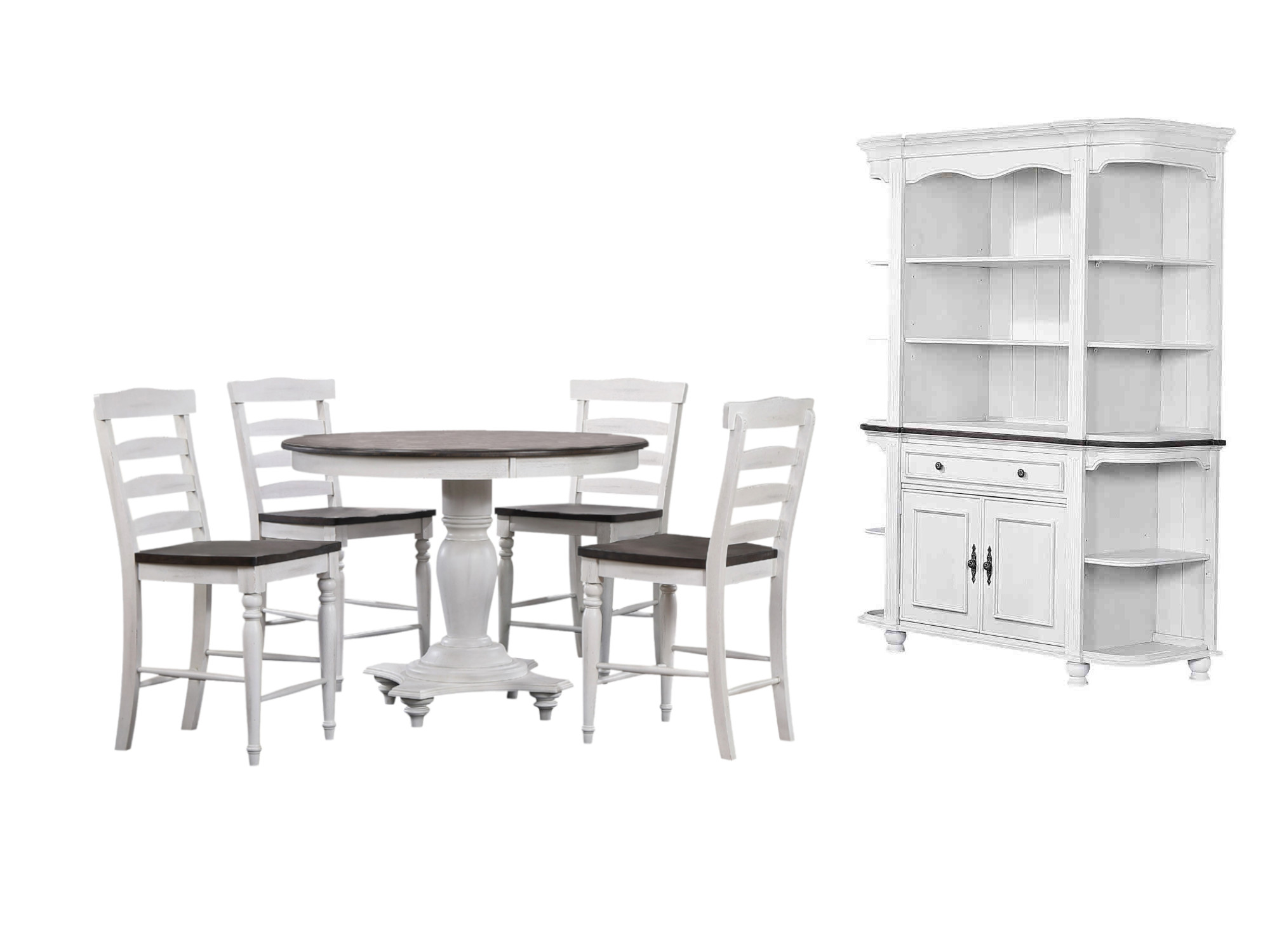 Sunset Trading French Chic Antique White Walnut Brown 7pc Counter Height Se...