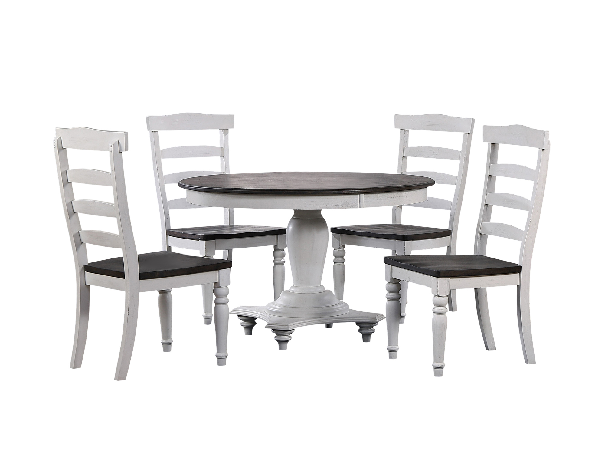 Sunset Trading French Chic Antique White Walnut Brown Round 5pc Dining Room...