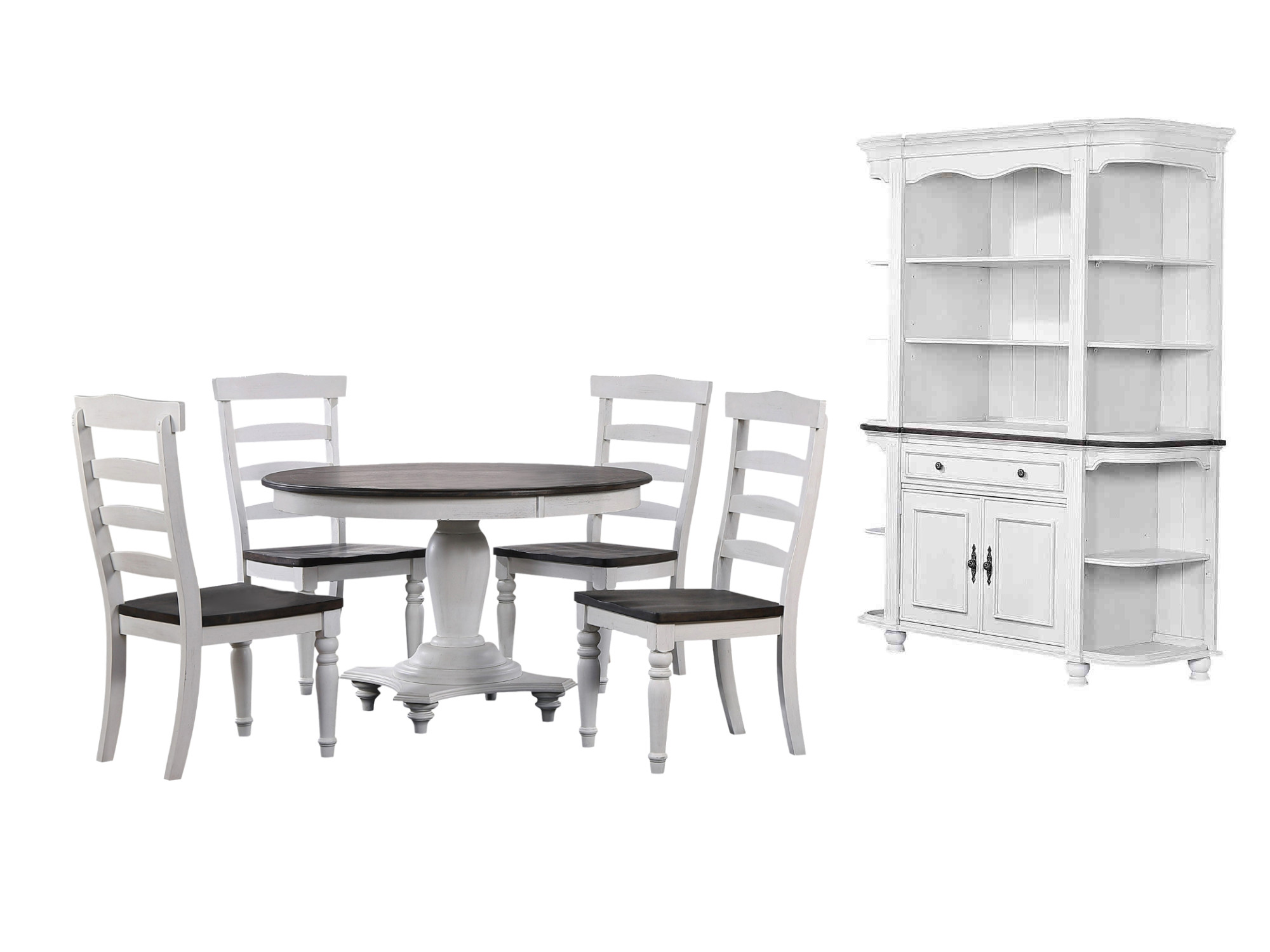 Sunset Trading French Chic Antique White Walnut Brown Round 7pc Dining Room...