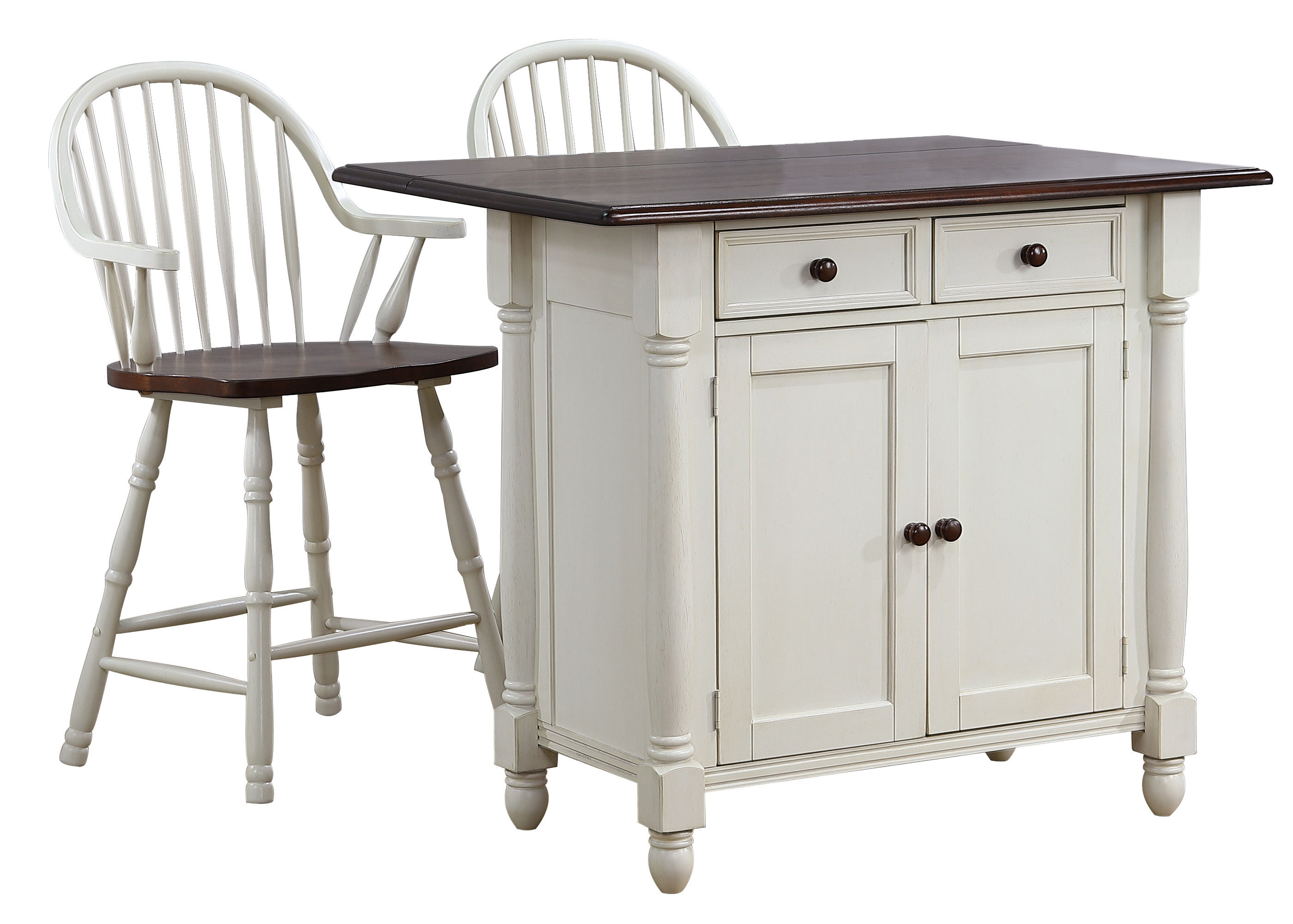 Sunset Trading Andrews Antique White Chestnut Brown Drop Leaf 3pc Kitchen I...