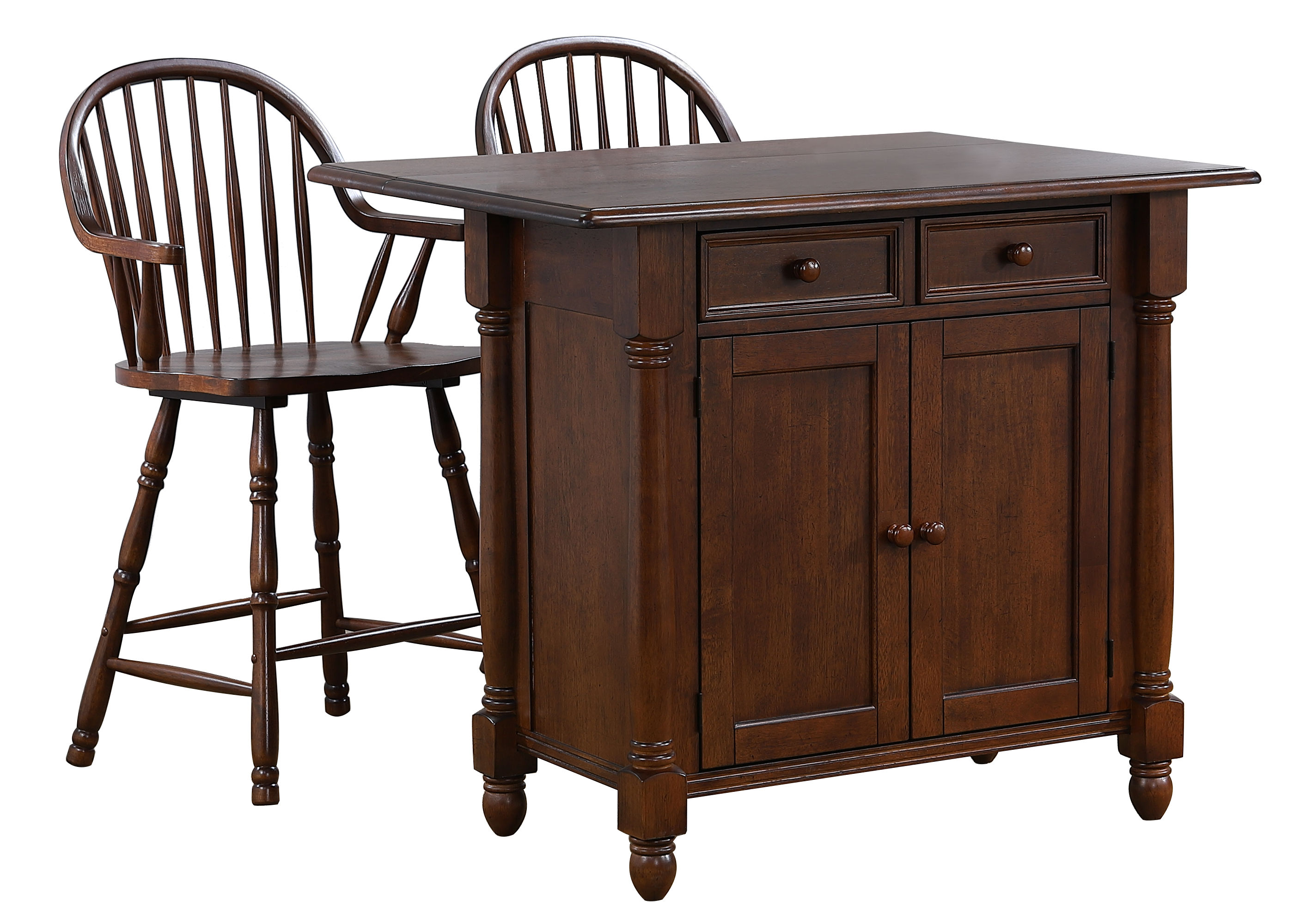 Sunset Trading Andrews Chestnut Brown Drop Leaf 3pc Kitchen Island Set