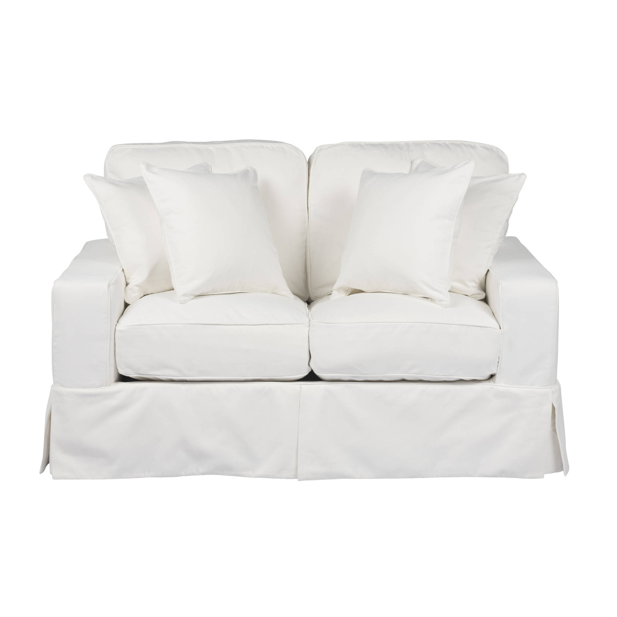 Sunset Trading Americana Box Cushion Track Arm Slipcovered Loveseat | Performance Fabric Washable Water-Resistant Stain-Proof | White