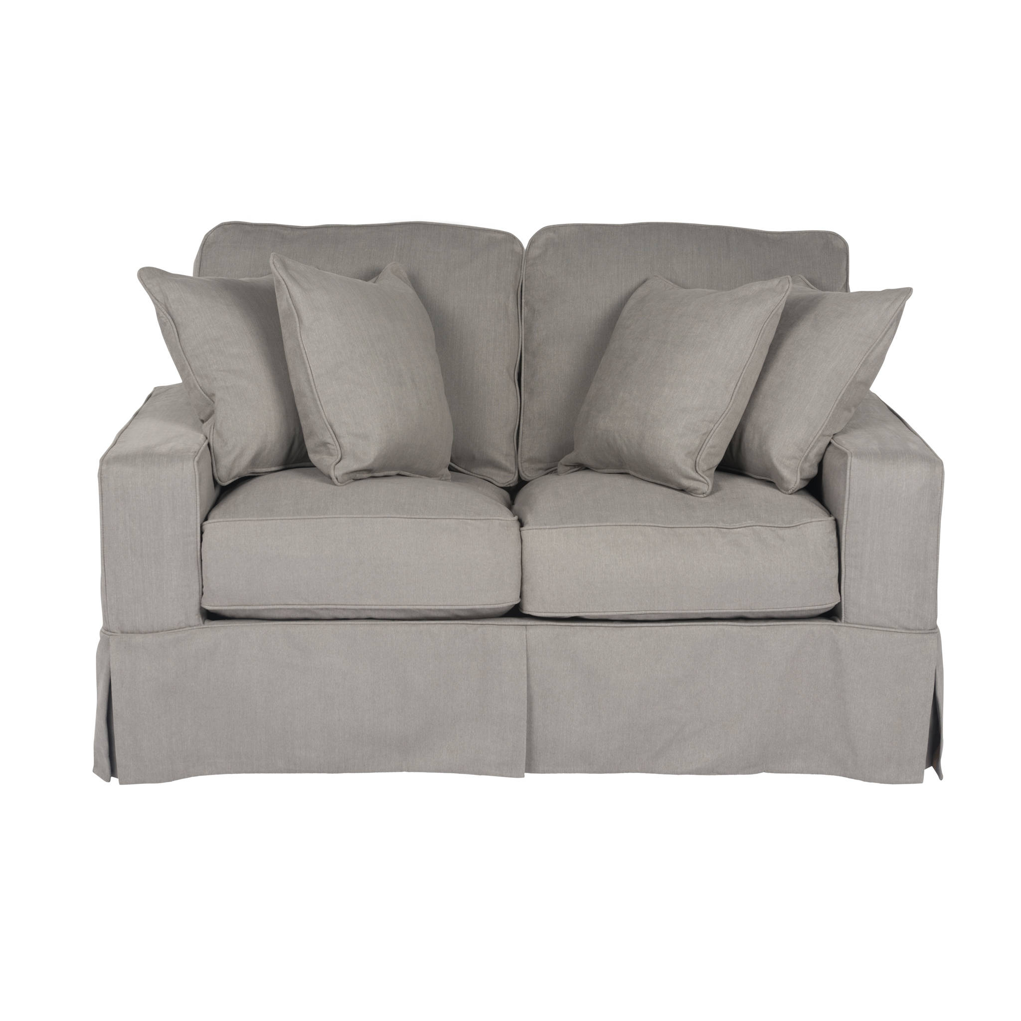 Sunset Trading Americana Box Cushion Track Arm Slipcovered Loveseat | Performance Fabric Washable Water-Resistant Stain-Proof | Gray