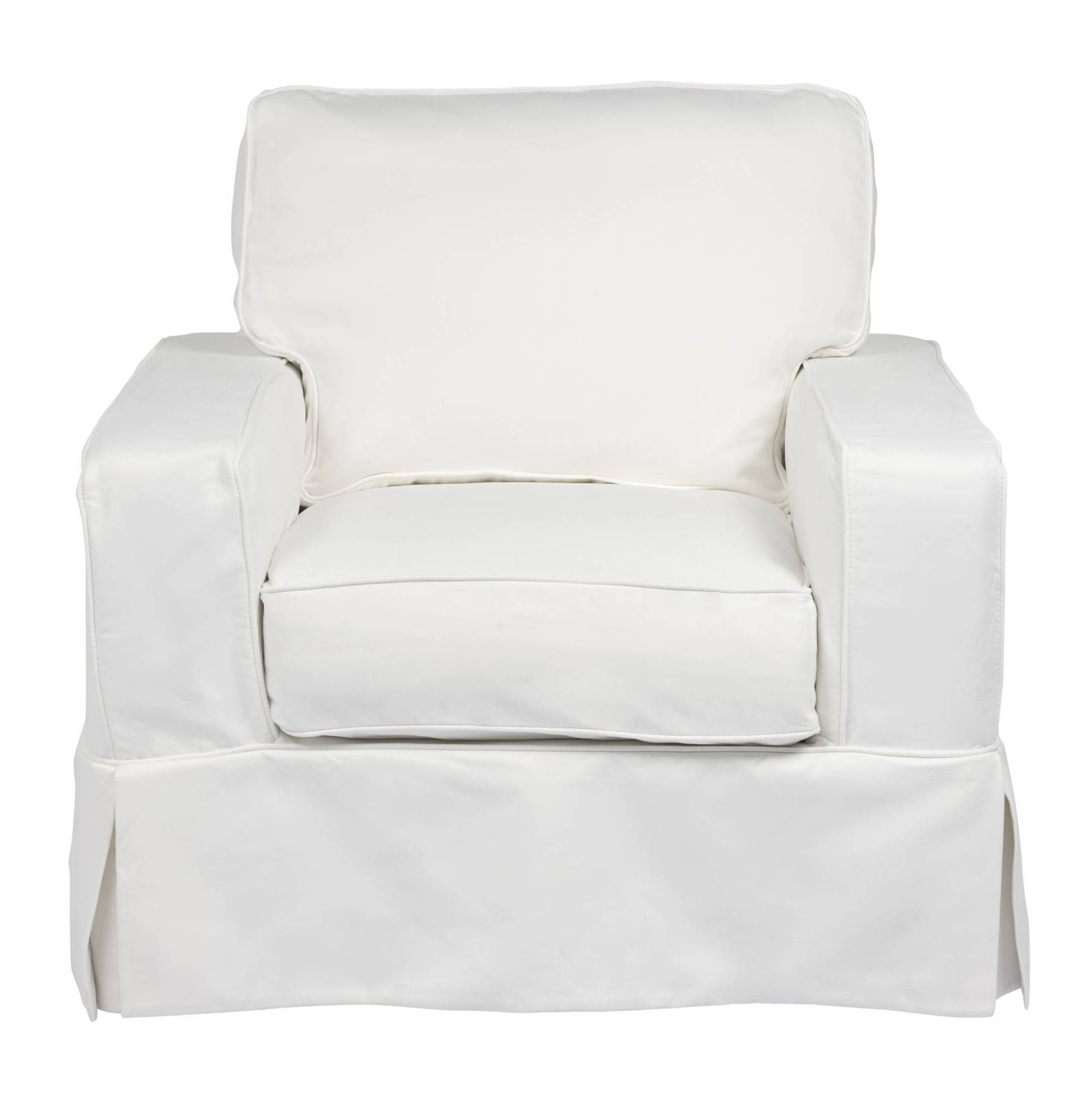 Sunset Trading Americana Box Cushion Track Arm Slipcovered Chair | Performance Fabric Washable Water-Resistant Stain-Proof | White