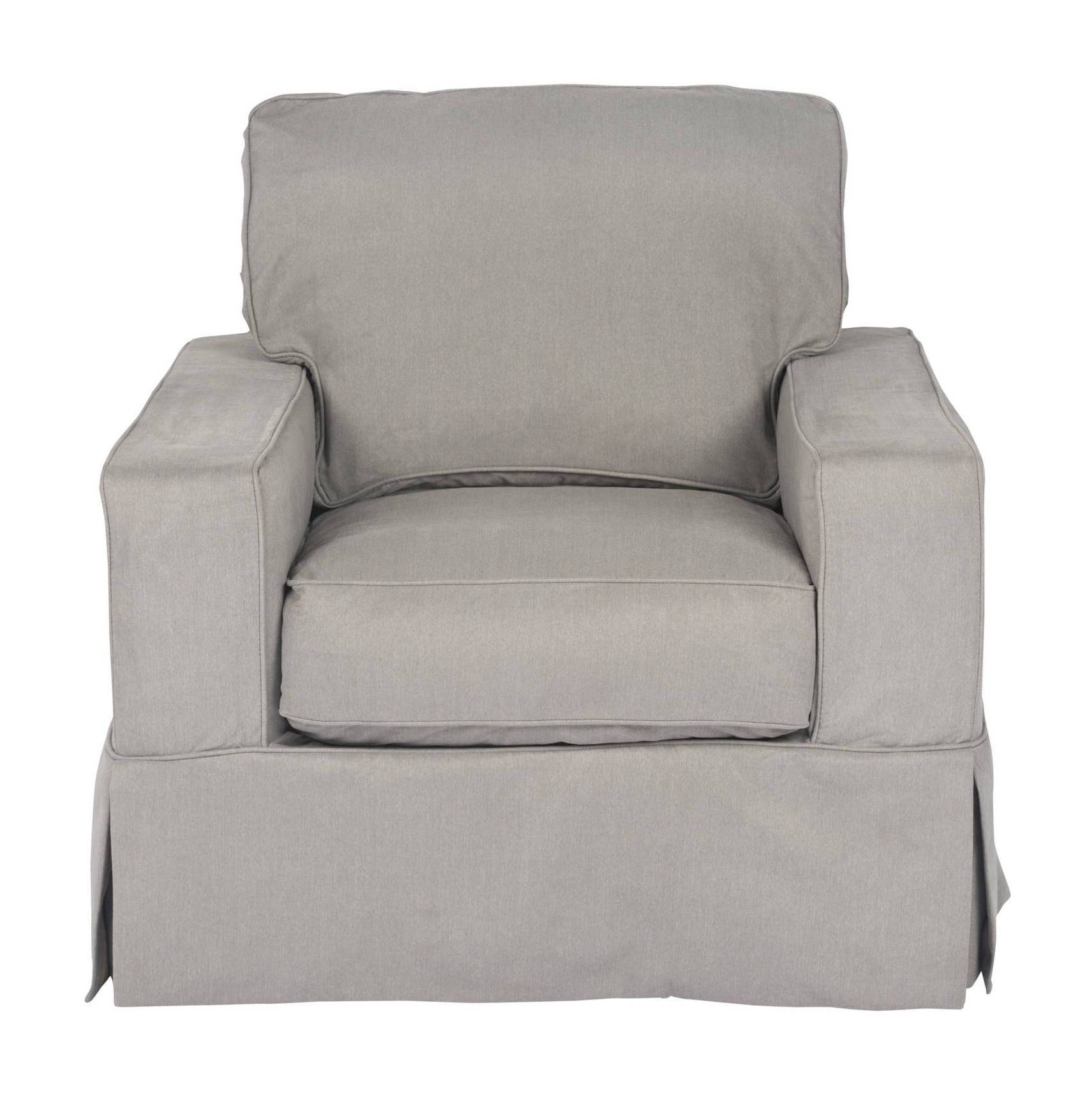 Sunset Trading Americana Box Cushion Track Arm Slipcovered Chair | Performance Fabric Washable Water-Resistant Stain-Proof | Gray