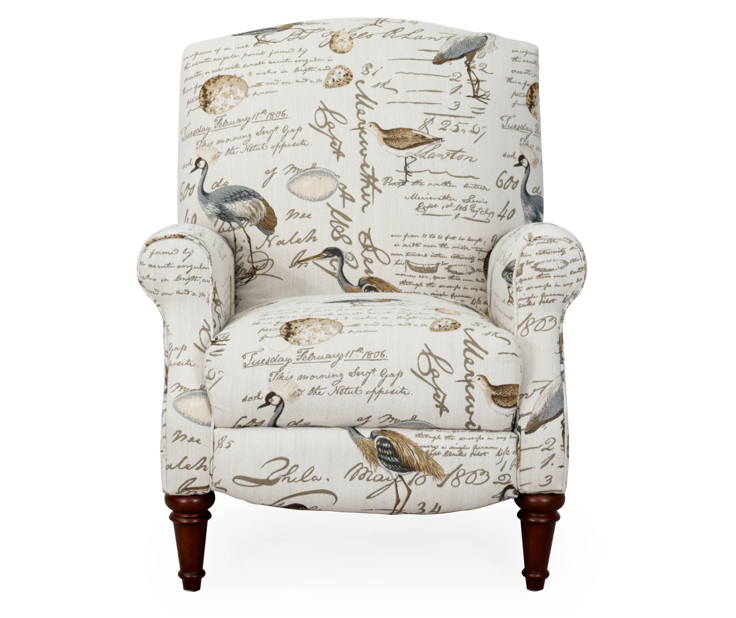 Sunset Trading Ivory Brown Gray Bird Script Manual Reclining Chair