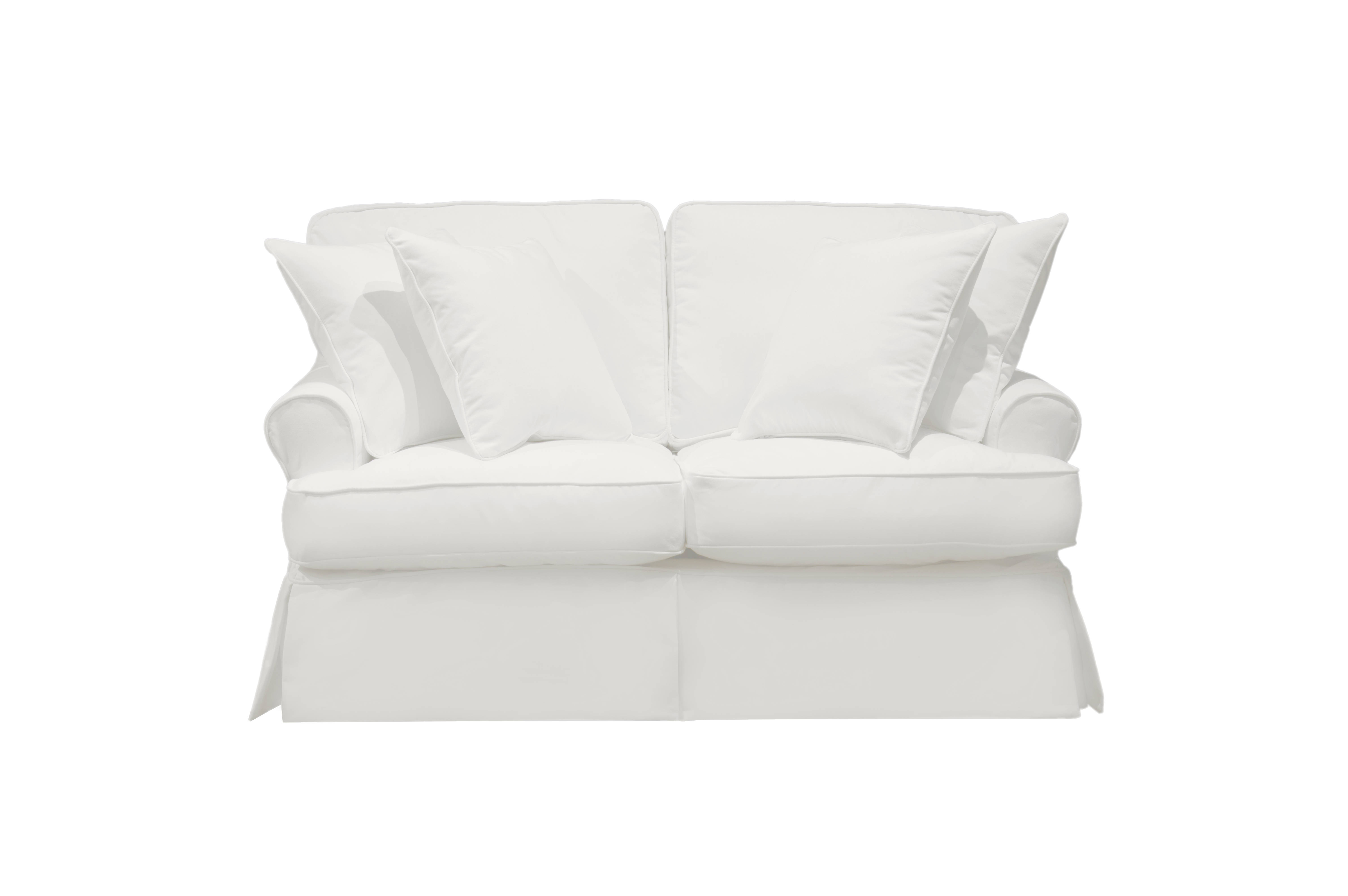 Sunset Trading Horizon T-Cushion Slipcovered Loveseat | Performance Fabric Washable Water-Resistant Stain-Proof | White