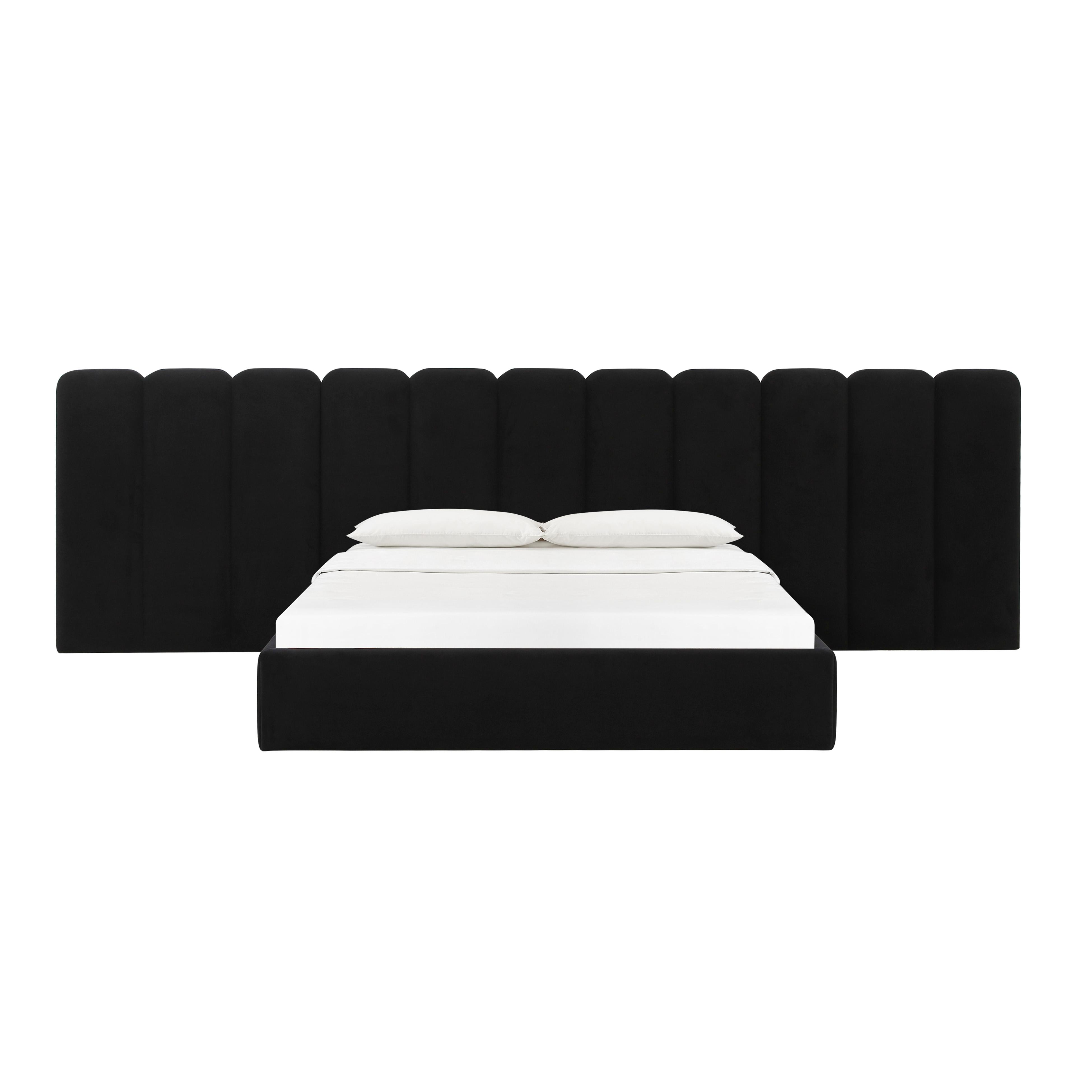 TOV Furniture Palani Black Velvet Queen Bed with Wings