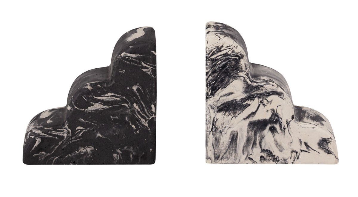 2 TOV Furniture Grey White Marble Bookends