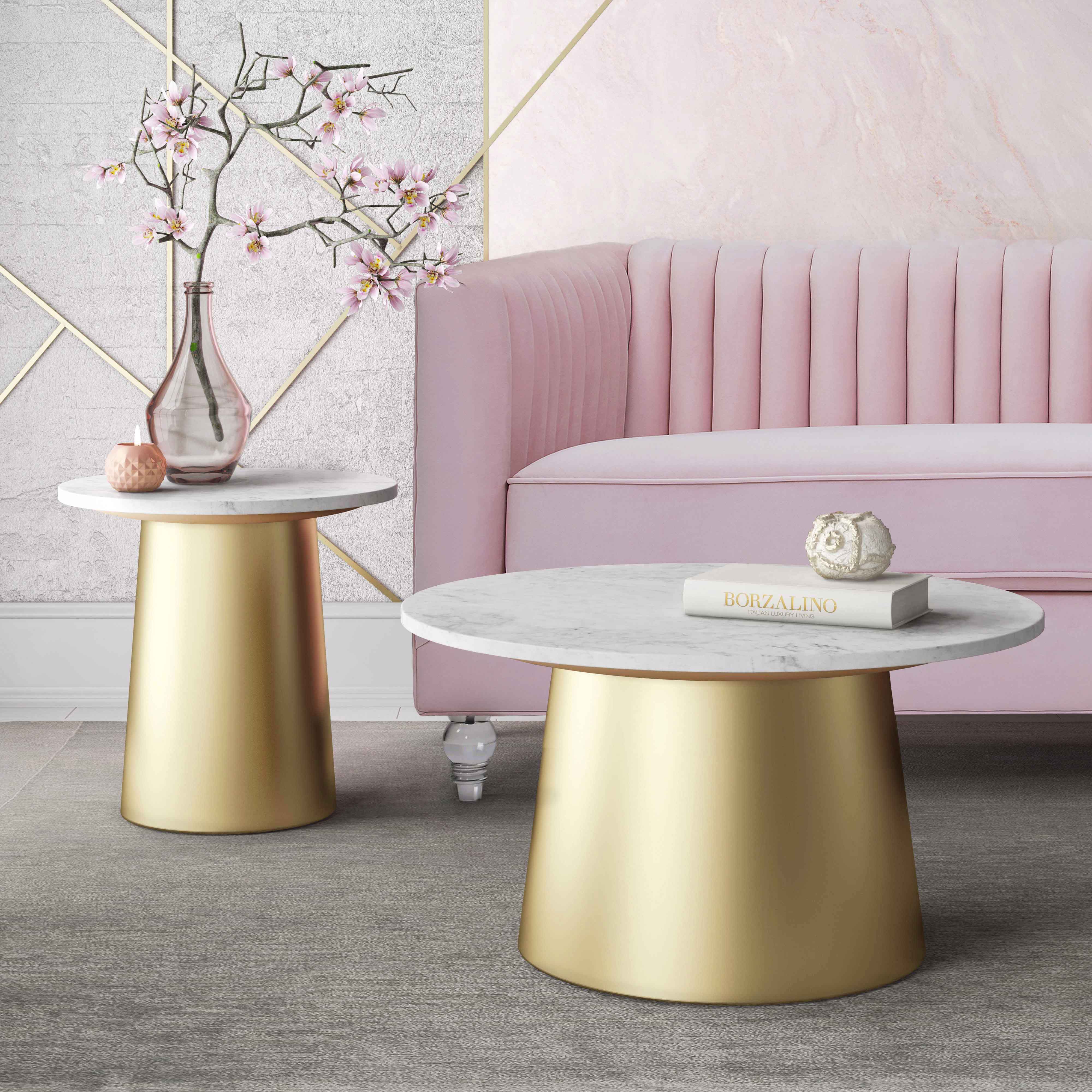 TOV Furniture Bleeker Gold White 3pc Coffee Table Set