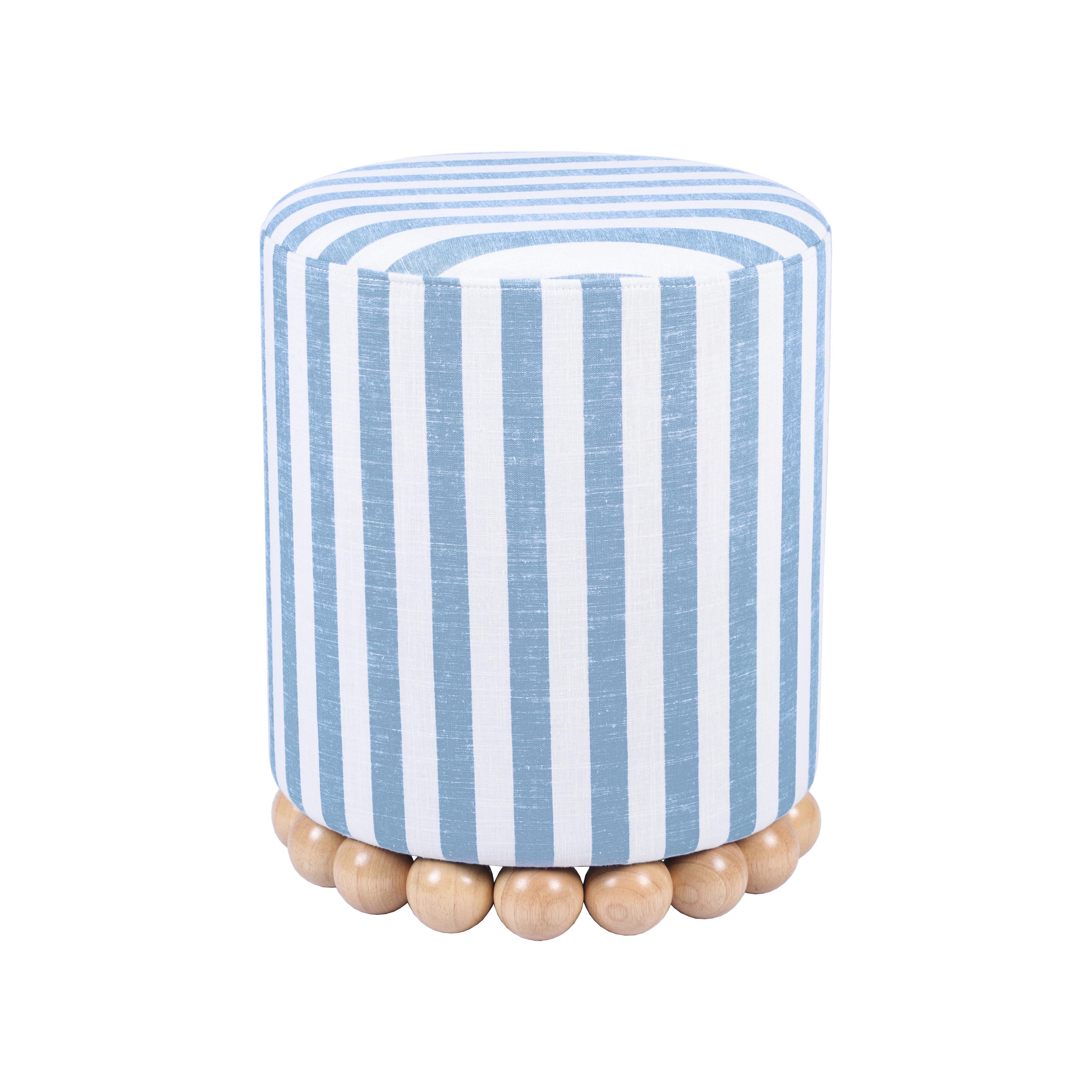 TOV Furniture Dex Blue Striped Linen Ottoman