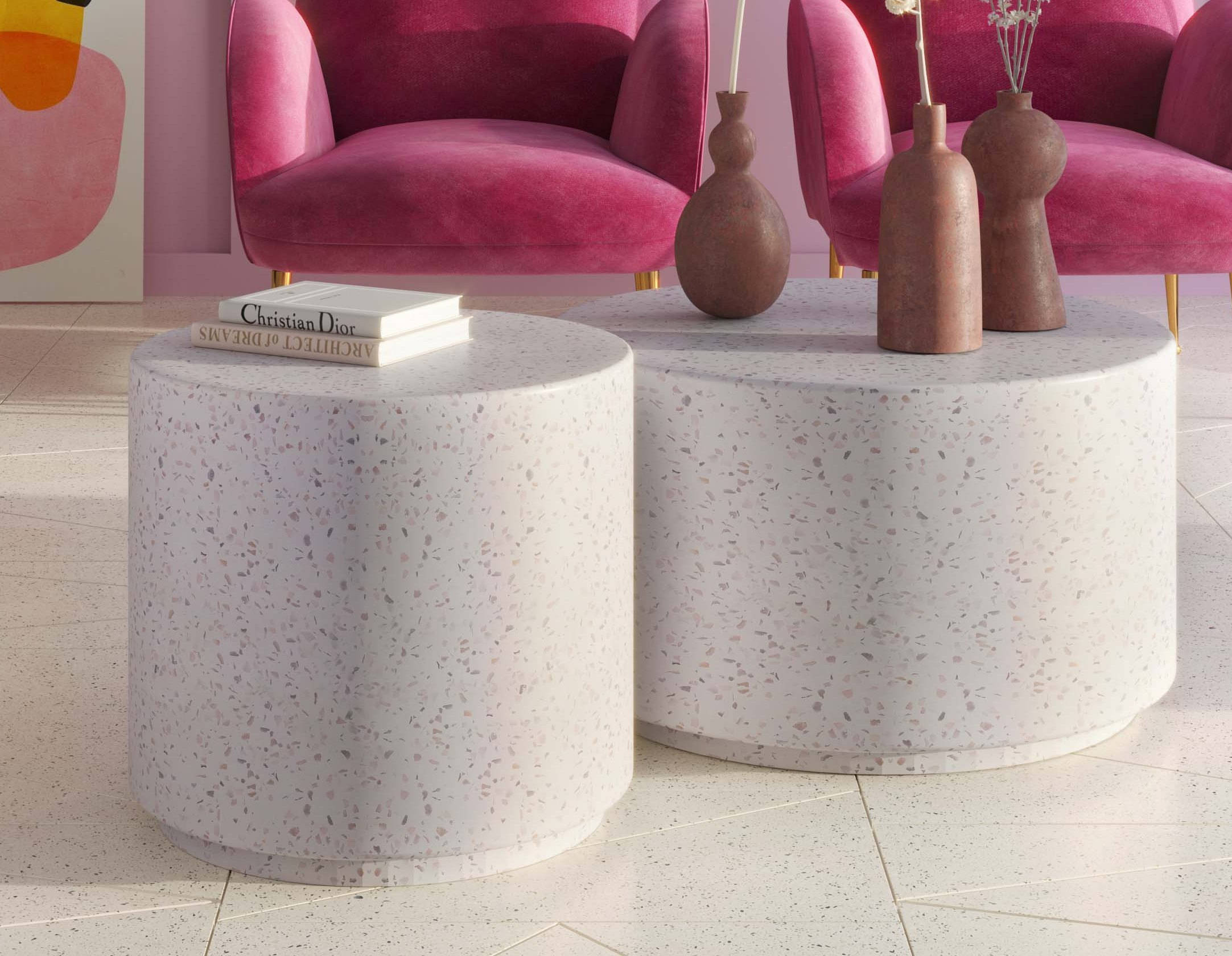 TOV Furniture Terrazzo Grey 3pc Coffee Table Set