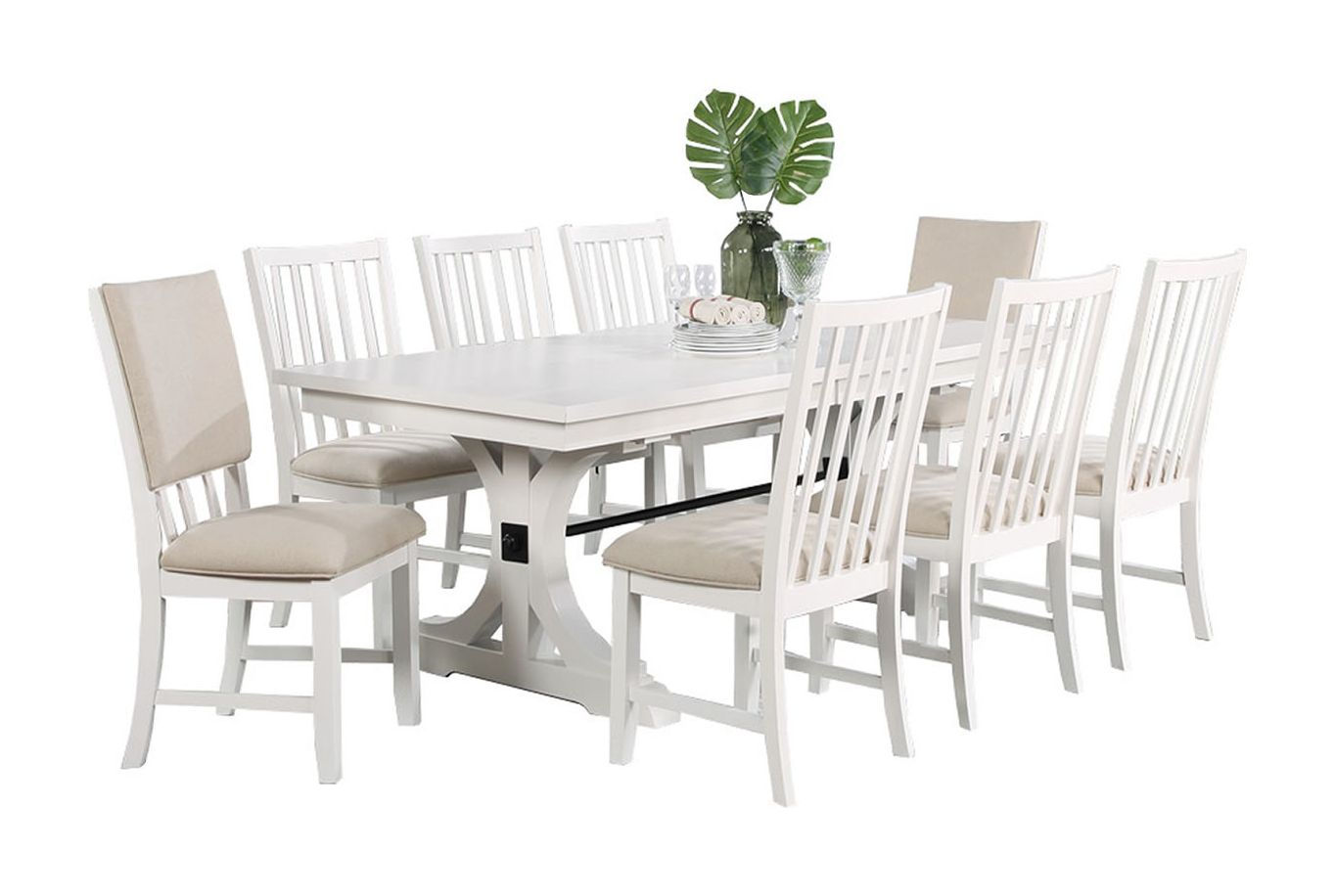 Vilo Home Brookhaven White Beige 9pc Dining Set