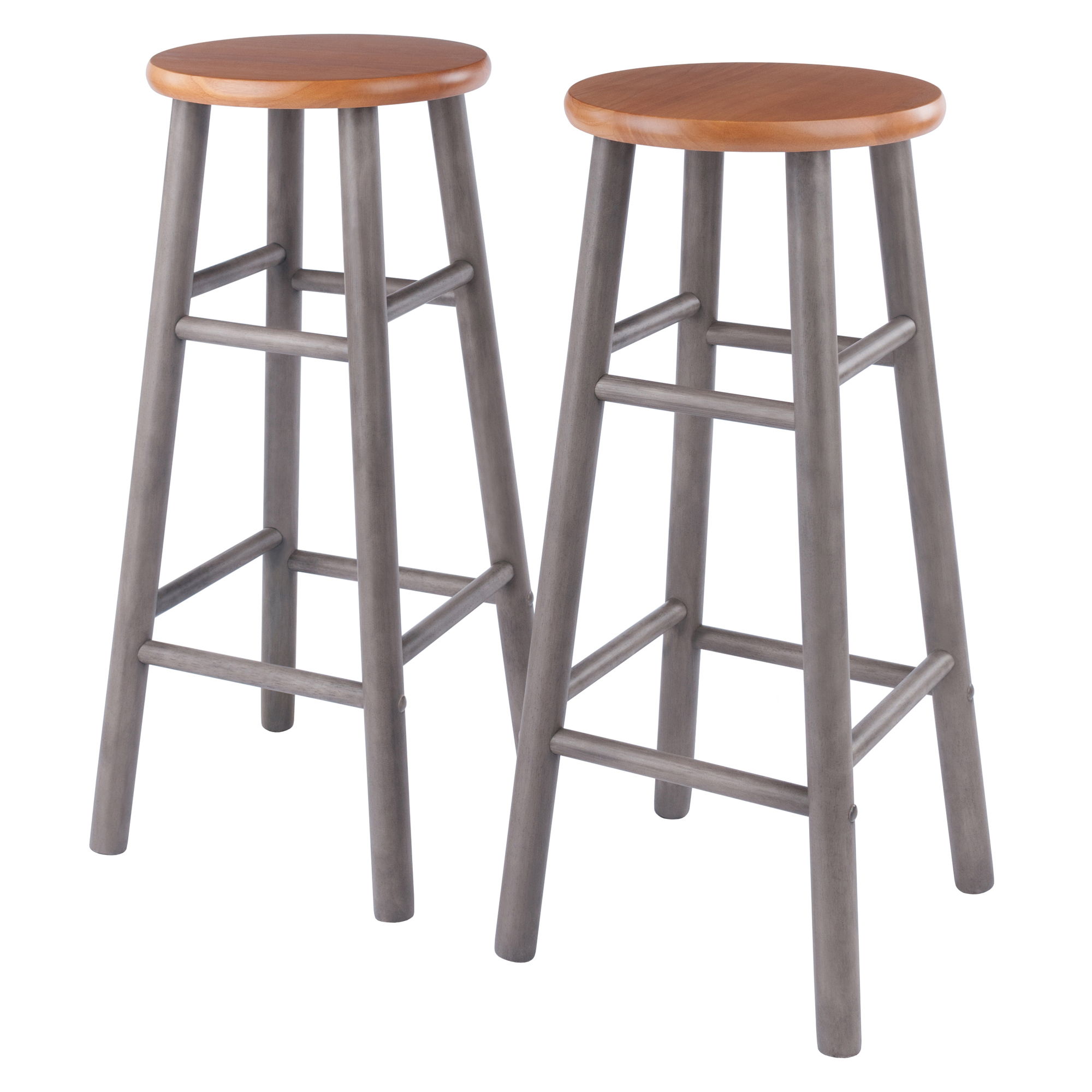 2 Winsome Huxton Oyster Gray Teak Bar Stools