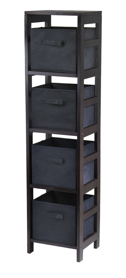 Winsome Capri Espresso Black Narrow Storage Shelf with 4 Foldable Baskets
