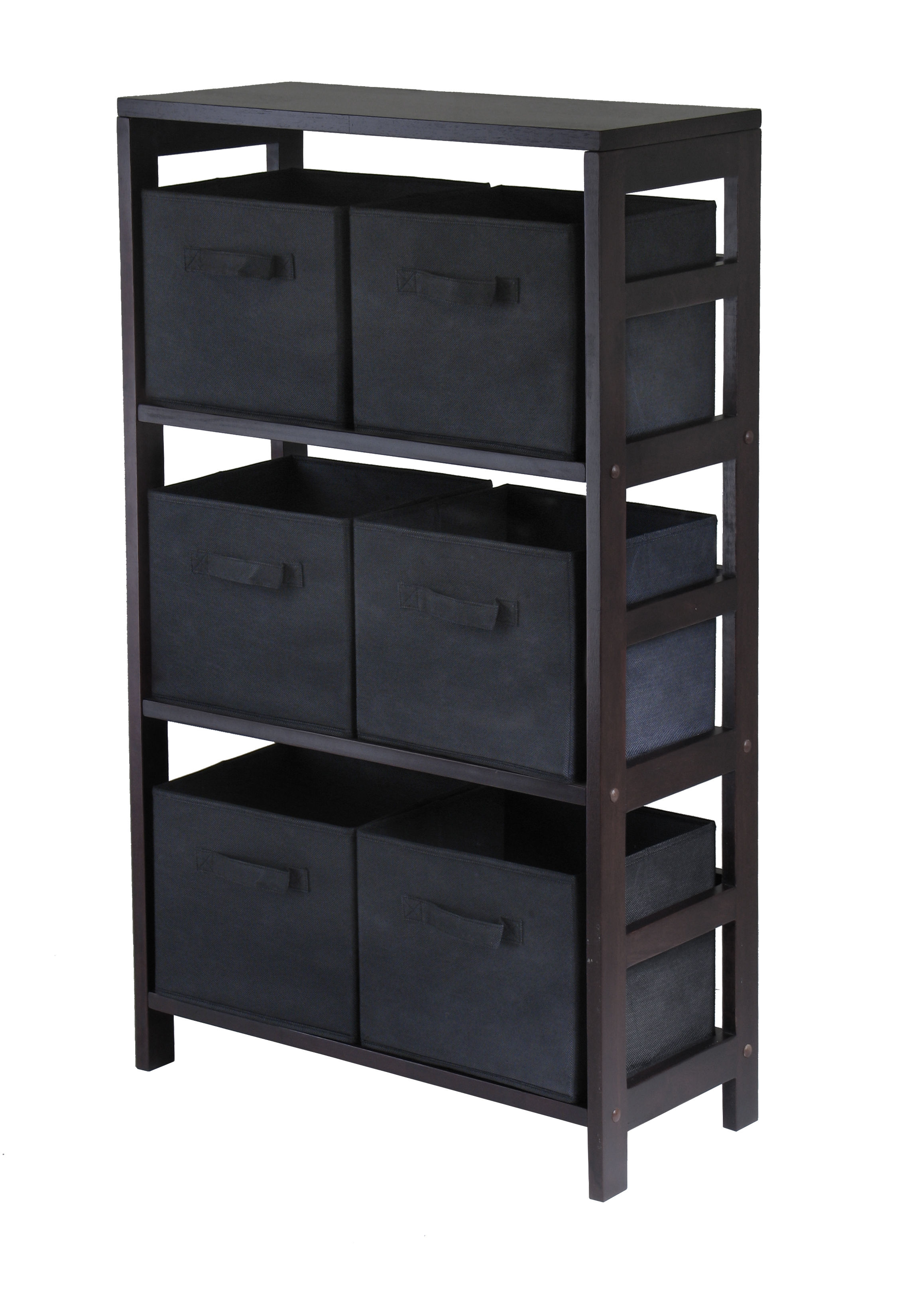 Winsome Capri Espresso Black Storage Shelf with 6 Foldable Baskets