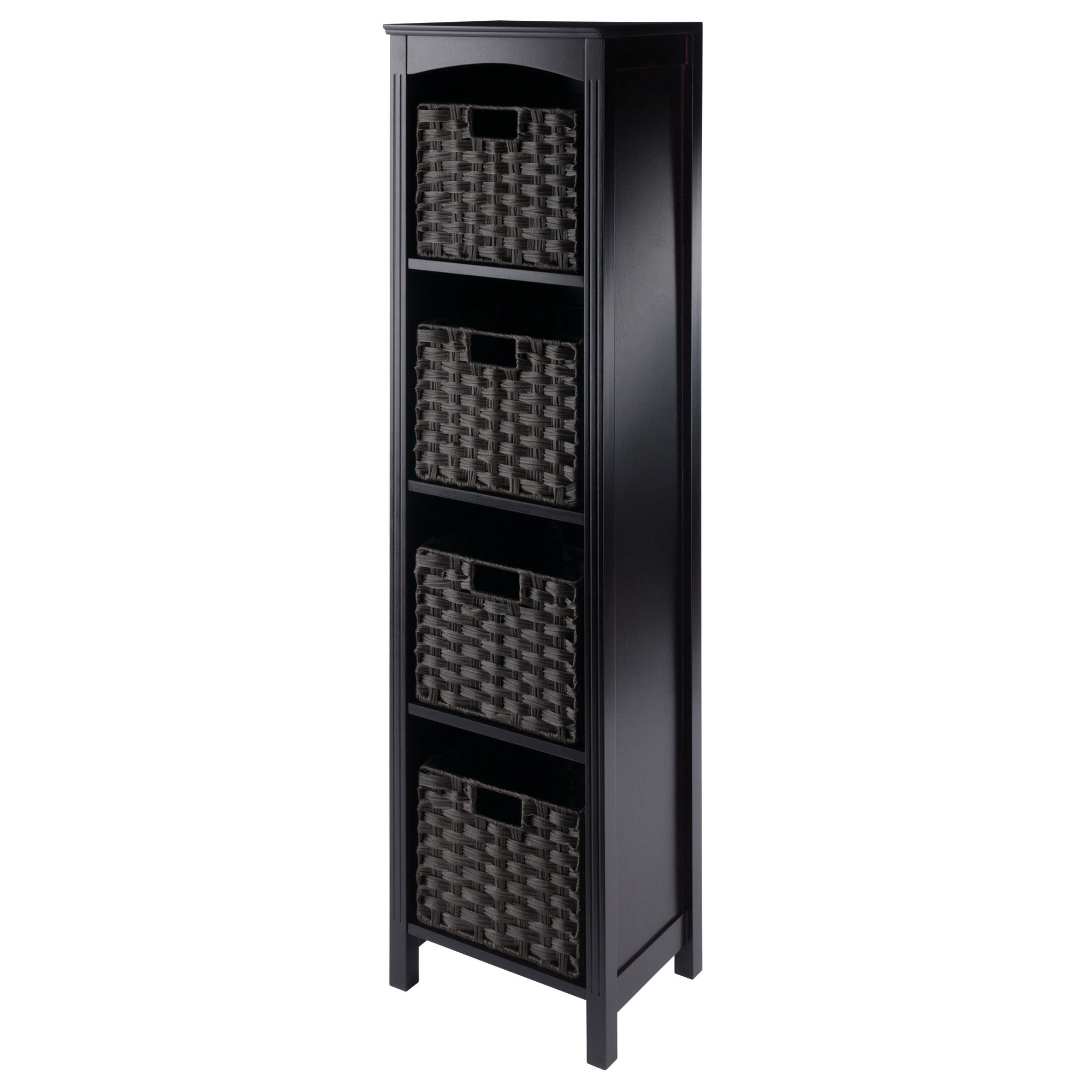 Winsome Terrace Espresso Storage Shelf With 4 Foldable Woven Baskets