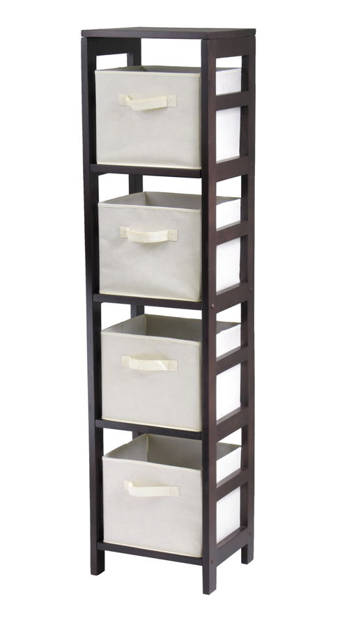 Winsome Capri Espresso Beige Narrow Storage Shelf with 4 Foldable Baskets