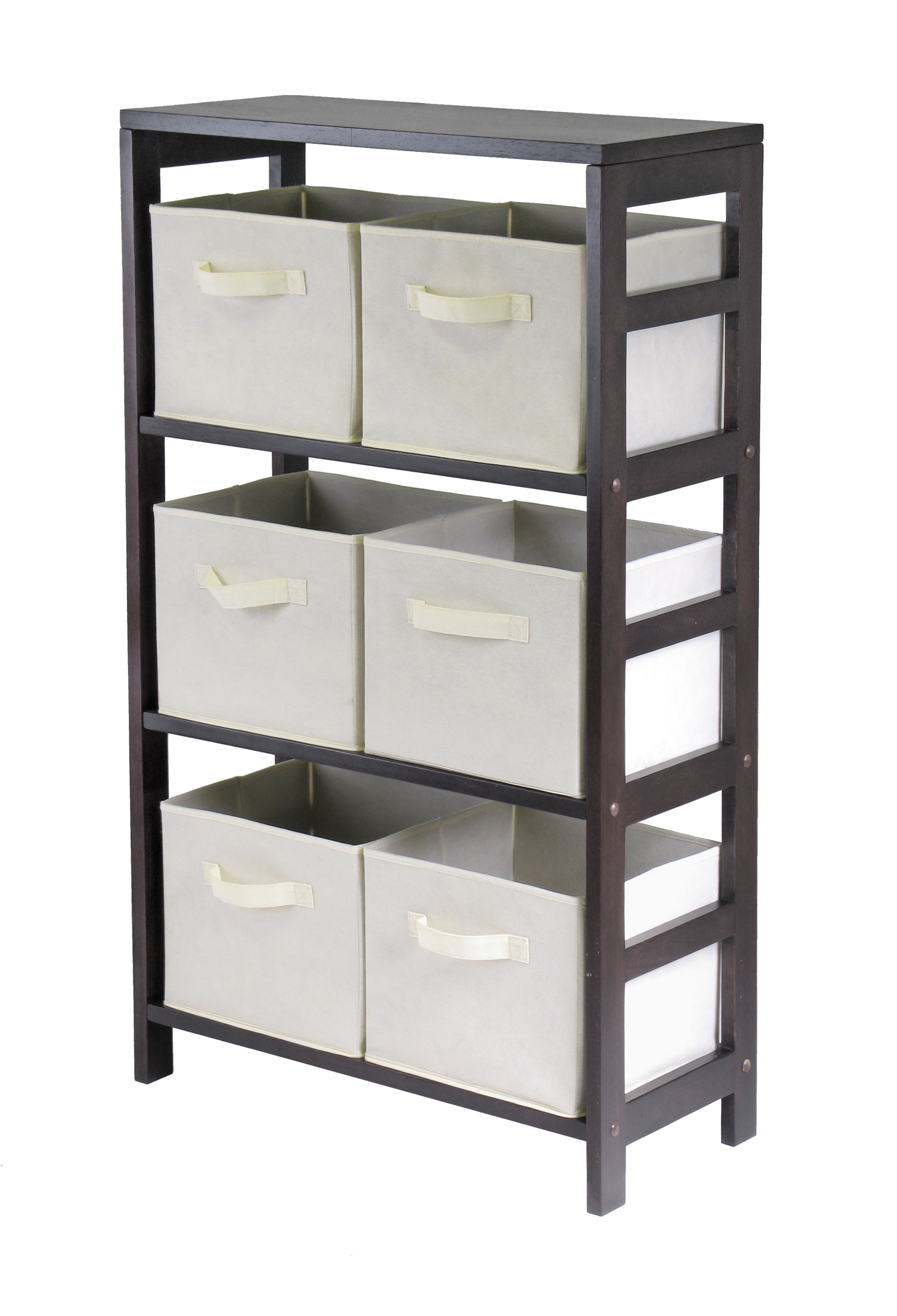 Winsome Capri Espresso Beige Storage Shelf with 6 Foldable Baskets