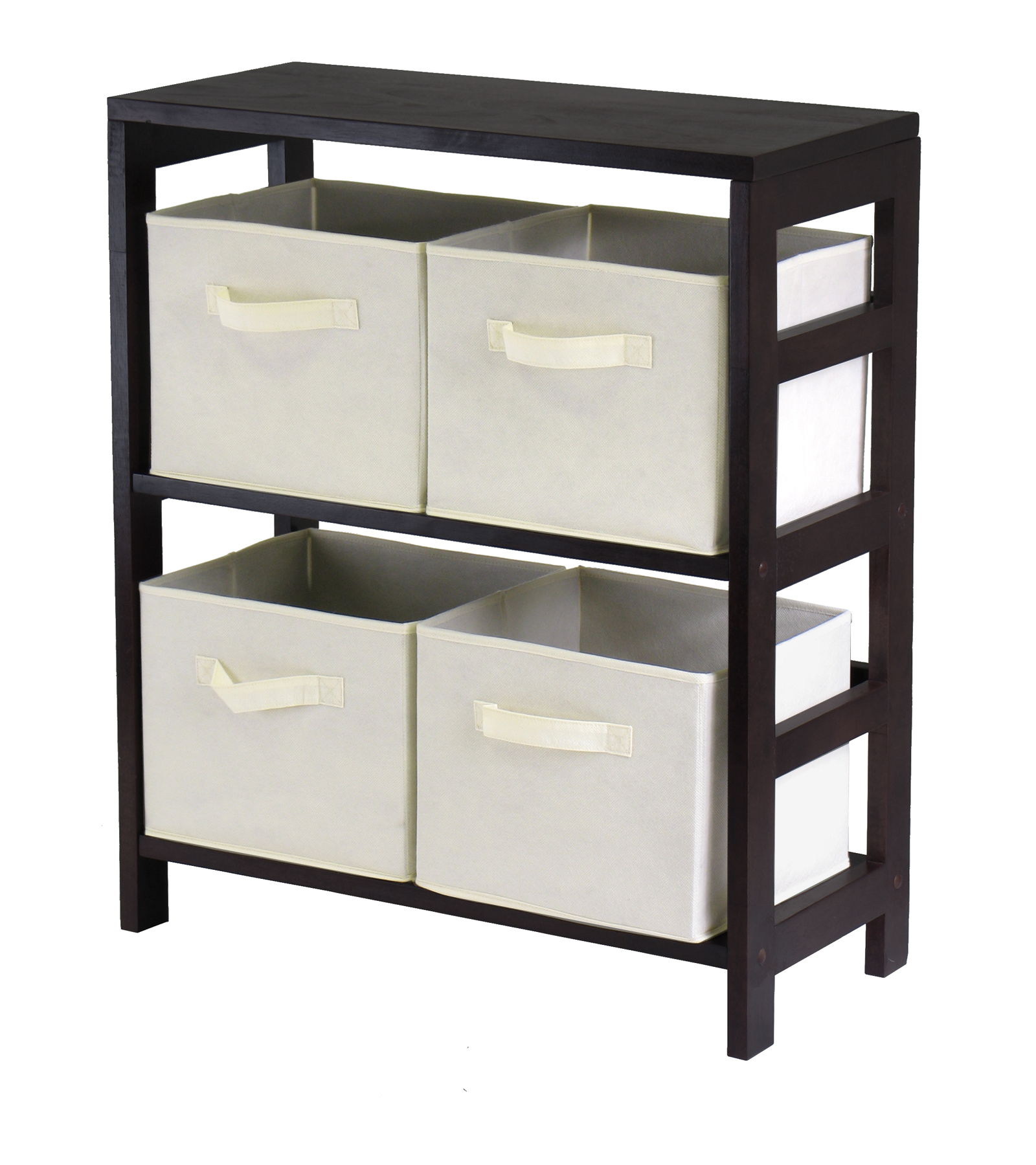 Winsome Capri Espresso Beige Storage Shelf with 4 Foldable Baskets